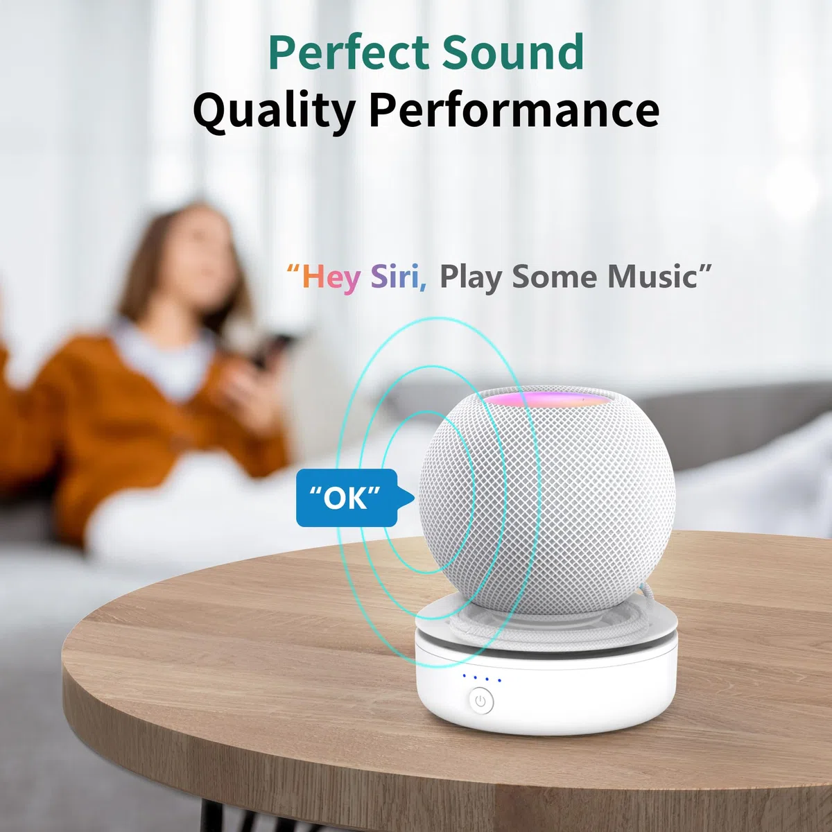PlusAcc Akku Kompatibel mit HomePod Mini - Tragbare Ladestation Batterie Ständer Home Pod Mini Zubehör Akkustation mit integriertem Kabelmanagement Ohne Geräte (Weiß)