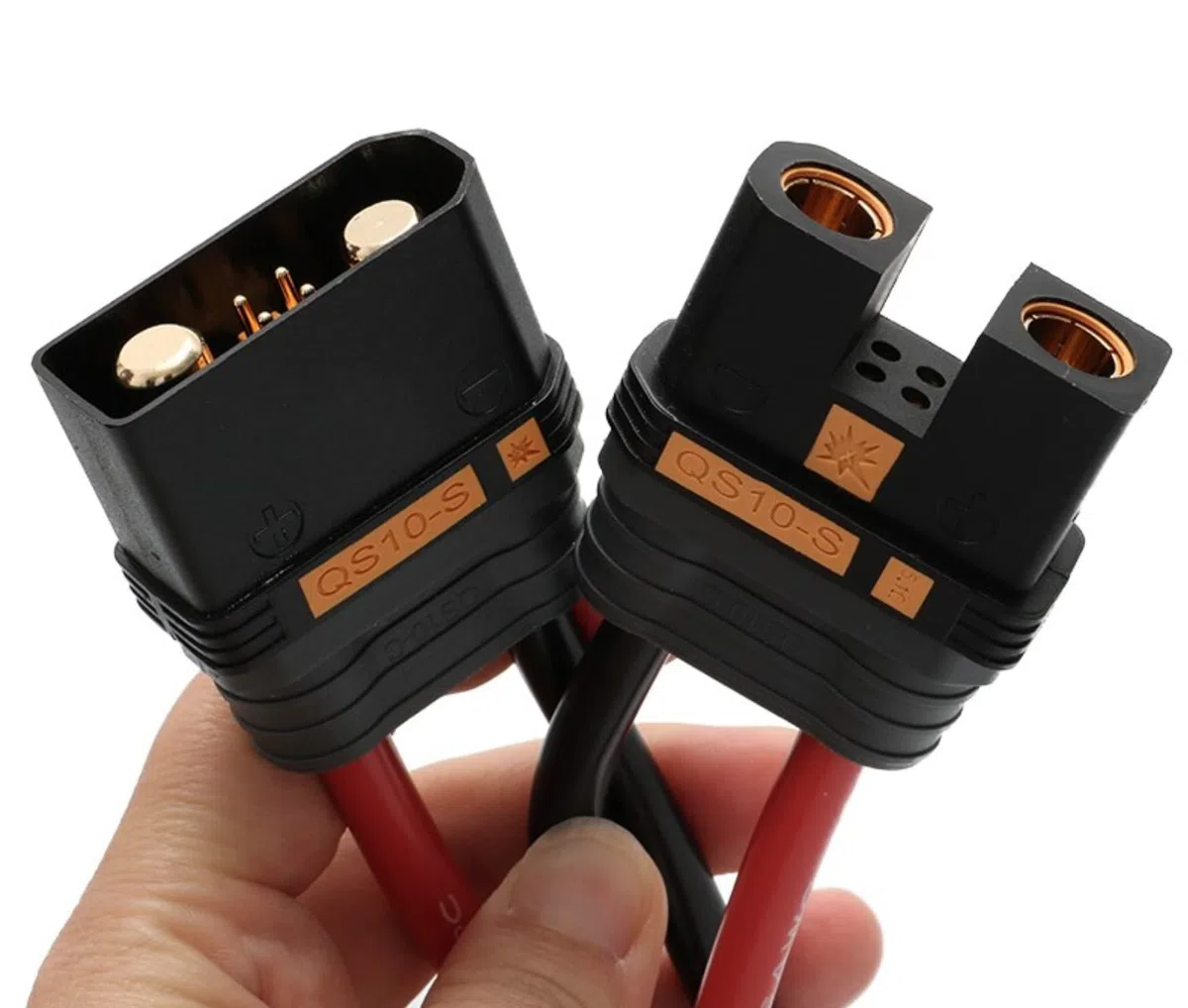 2X Paar Premium Antiblitz Hochstrom QS10 EC10 Goldstecker Steckverbinder Verpolsicher 180A bis 240A für KFZ PKW Boot Motorrad E-Bike E-Scooter Elektro Fahrrad E-Roller Akku DIY