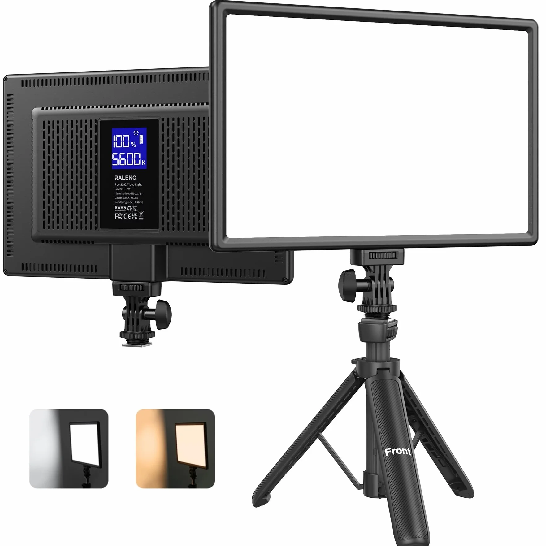 RaLeno LED Videoleuchte, Dimmbare 2500-6500k CRI95+ mit LCD-Display Eingebaute 8000mAh Batterie Video Licht für Tisch Kleinwinkelaufnahmen/Videokonferenzbeleuchtung/Spielestreaming/YouTube Fotografie