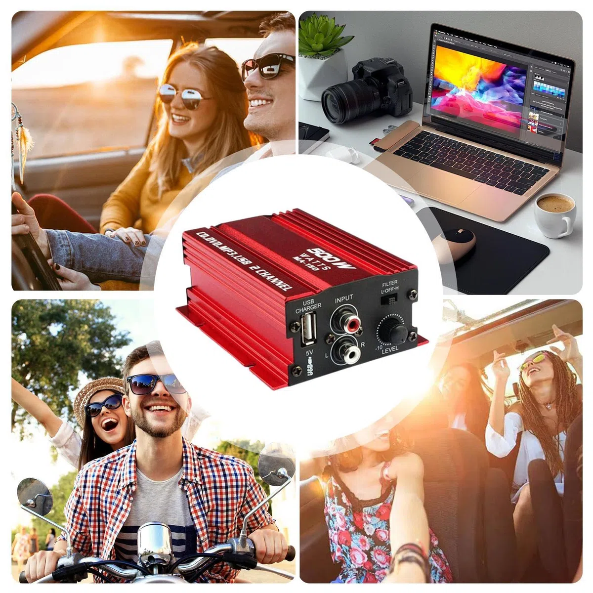 Generisch Auto Audio Verstärker, 2-Kanal, 36 Watt, Rot, Durchsteckmontage, XV4TOP6YZUMZAQG412B2