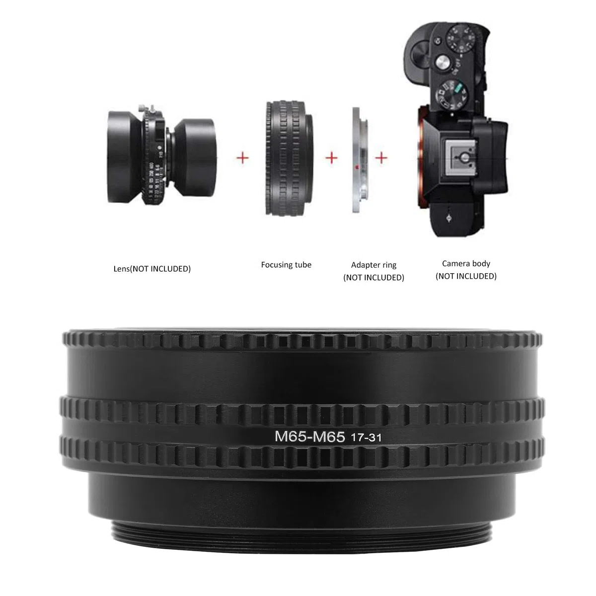 Sxhlseller Fokussierbarer Helikoid-Adapter, 17-31MM Einstellbarer Fokussierrohr-Adapterring für Makrofotografie, Vergrößerungs-Makroobjektiv-Fokussierrohr für M65 Helikoid-Montage