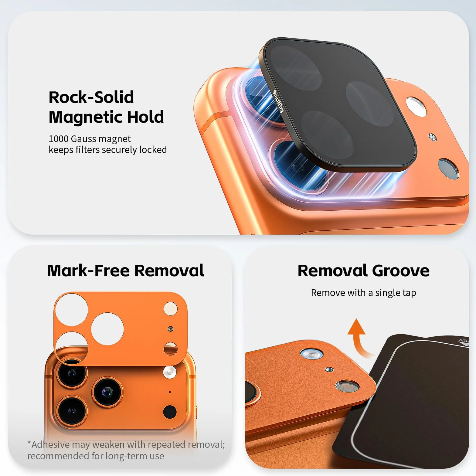 SMALLRIG Square ND & Black Mist Filter Kit für iPhone 17 Pro, Magnetische Objektivfilter mit Basishalterung, Black Mist Diffusion 1/4 Filter/ND2/ND4/ND8/ND16/ND32, 6er-Pack, Orange – 6072