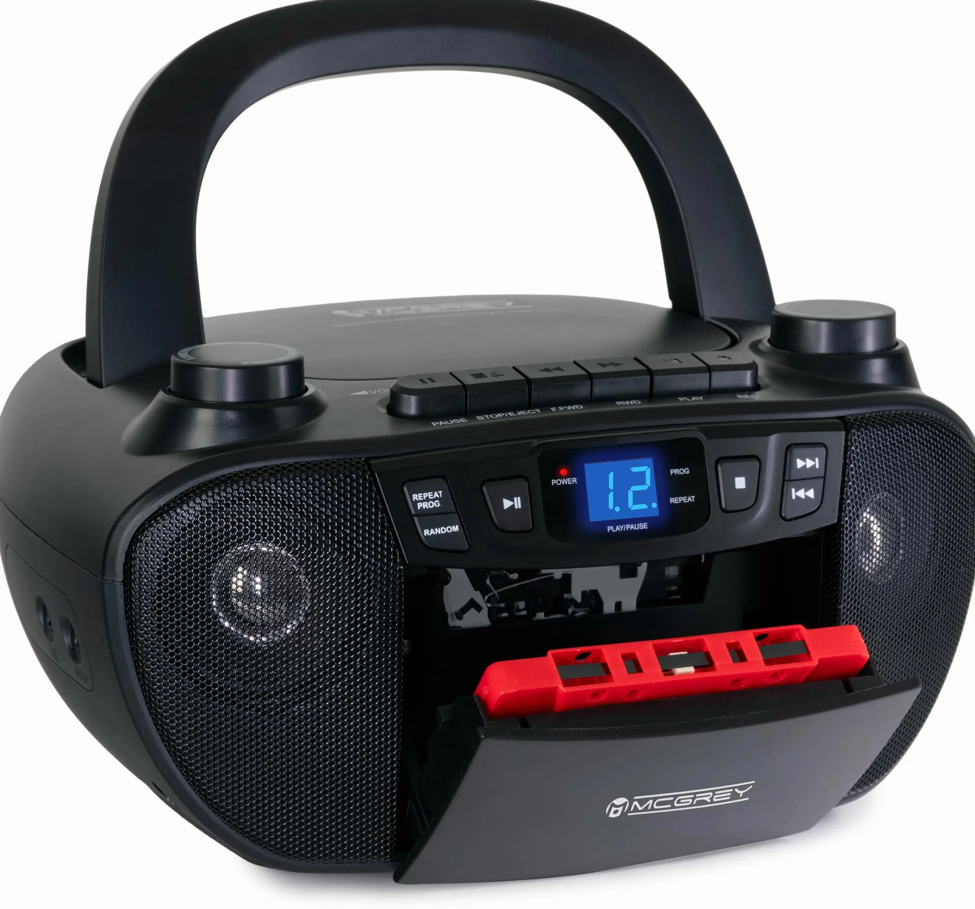 McGrey CDB-1016 BK Boombox mit Kassette, CD-Player, Radio mit Tragegriff - Rekorder mit AUX-Eingang und Kopfhörer-Ausgang - Betrieb über Netzkabel oder 6X Typ C-Batterien - Kinder & Erwachsene
