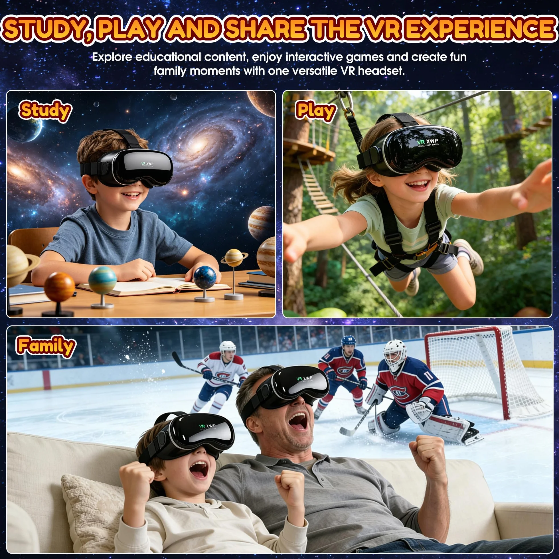 XWP VR Brille Handy, 3D Virtual Reality Headset Für Smartphone, Kompatibel Mit iPhone/Android (4.7–7.0"), Mit HD-Optiklinse, Perfekt Für Lernen, Gaming&Filme, Geburtstagsgeschenk Für Kinder & Familie