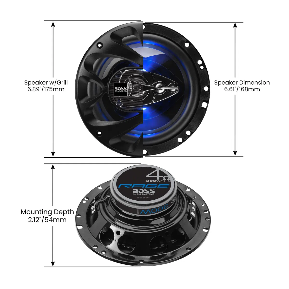 BOSS Audio Systems BE654 300 Watt (pro Paar), 6,5 Zoll, Full Range, 4-Wege-Lautsprecher (Paar)