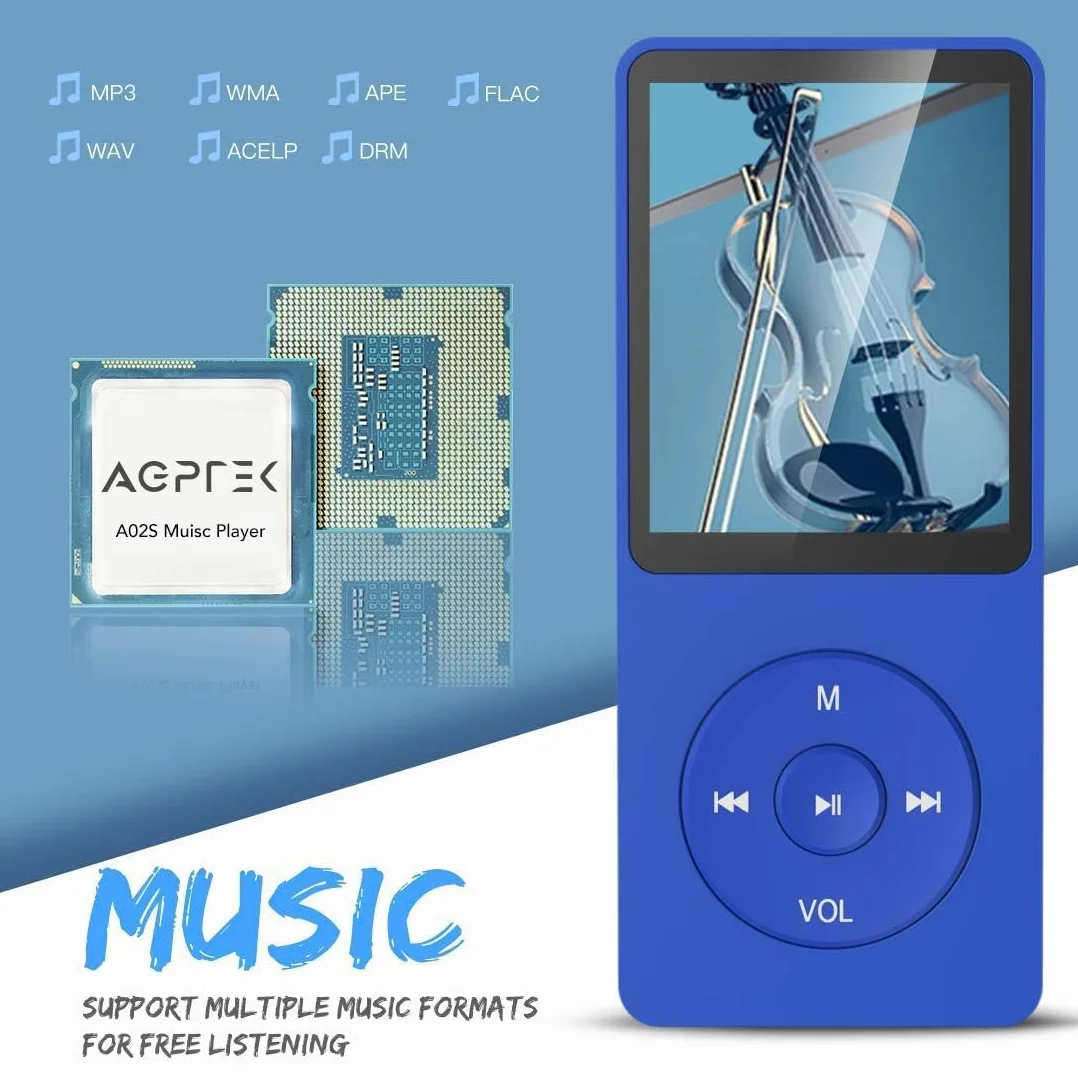 AGPTEK 8GB MP3-Player 70 Stunden Wiedergabe, Farbe Marineblau