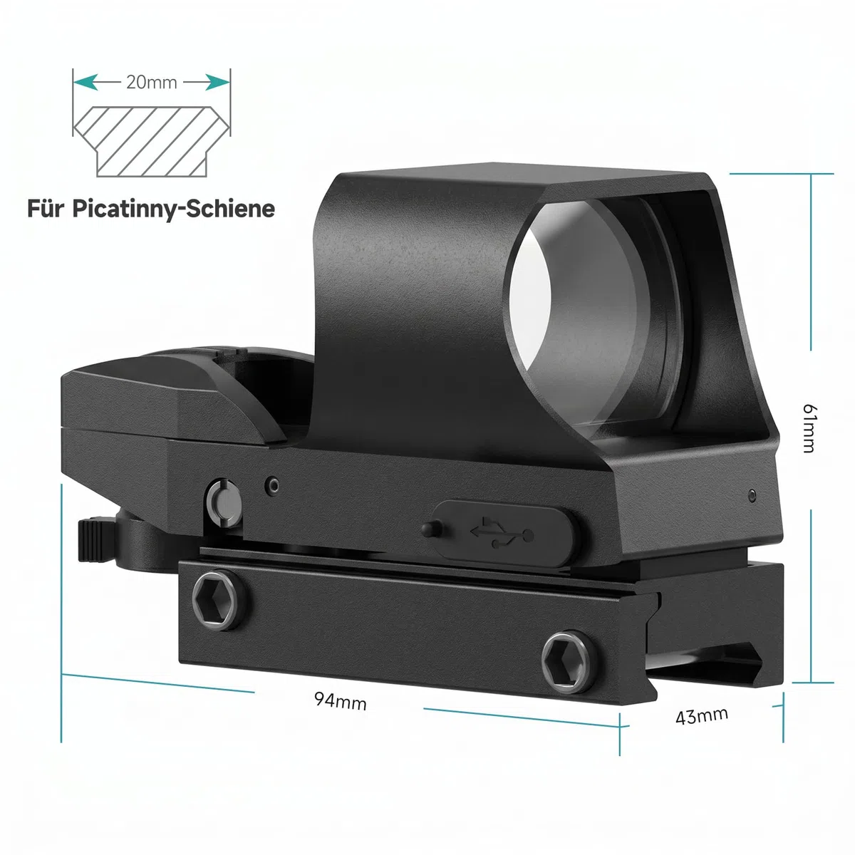 Feyachi RS-31 Red Dot Visier, Wiederaufladbares Rotpunktvisier Airsoft mit 20mm/22mm Picatinny Schiene, 4 Reticles 5 Helligkeitseinstellungen Leuchtpunktvisier Zielfernrohr für Jagd Softair Pistole