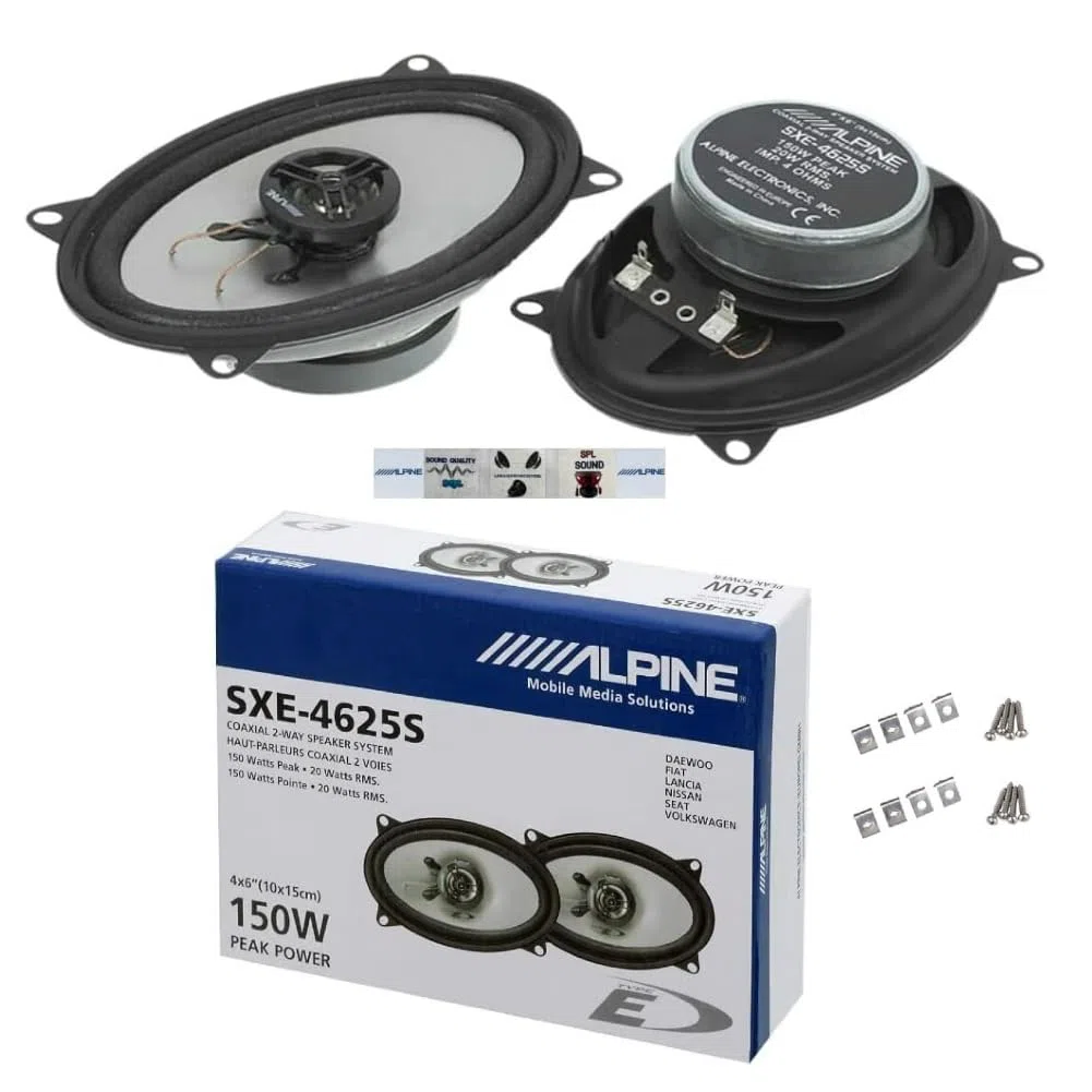KIT SET FÜR ALPINE SXE-4625S 2 2-Wege Koaxial-Lautsprecher 4 x 6 10 x 15 cm 100x150 mm 20 Watt rms und 150 Watt max für Auto, Paar + 5 Aufkleber + Montageschrauben im Lieferumfang enthalten