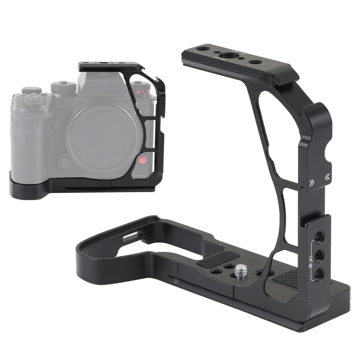 Halber Kamerakäfig für Lumix S1 II S1R II, Aluminium-Video-Rig mit Arca Swiss-Schnellwechselplatte, NATO-Schiene und Kaltschuh für Stativ-Kardanstabilisator, 1/4 3/8 Halterungen