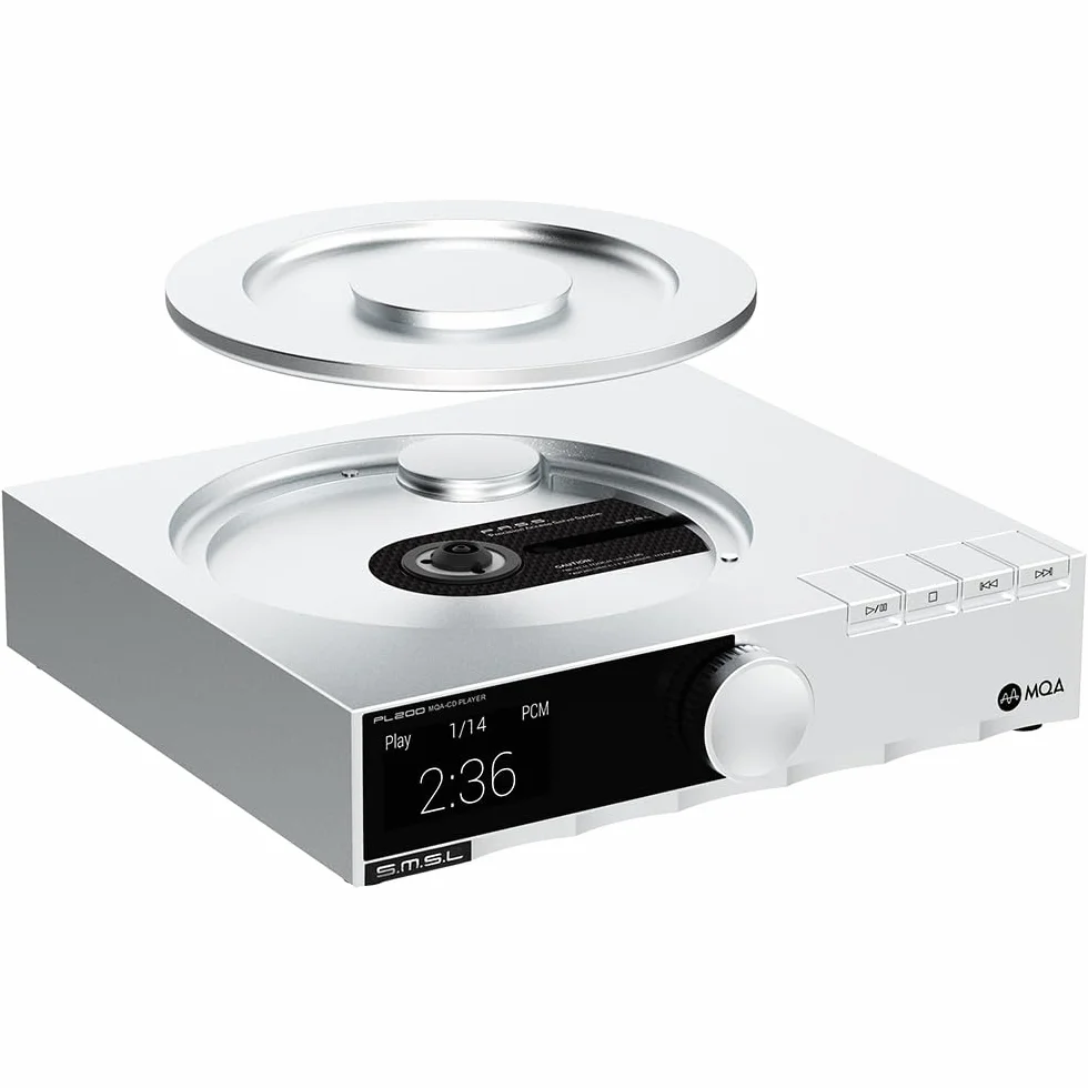 SMSL PL200 MQA-CD-Player Plattenspieler HiFi Lossless AK4499EX Chip Bluetooth Wiedergabe Dekodierung Kopfhörerverstärker mit Fernbedienung (Silber)