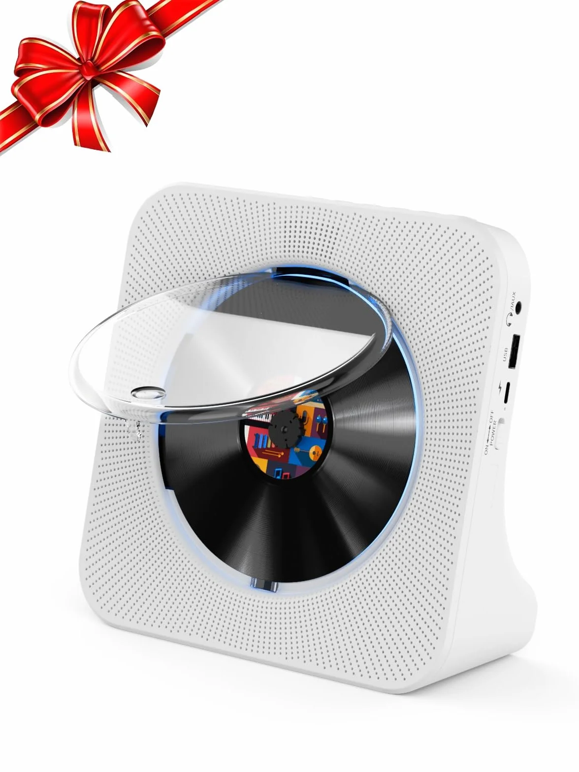 Gueray CD Player Bluetooth CD-Player mit Lautsprecher Unterstützt Fernbedienung Anzeige FM Radio mit CD Players USB- Kartenwiedergabe 3,5 mm AUX Wecker Kopfhöreranschluss Staubschutzhülle