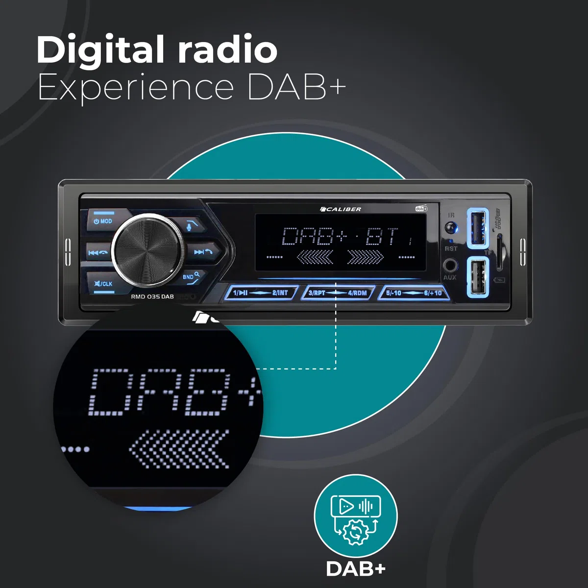 Caliber Autoradio DAB Plus & Bluetooth, 1-DIN, Freisprecheinrichtung, 40mm Einbautiefe, 4x55W, USB/SD/AUX, 2.1A Fast Charge (RMD035DAB)