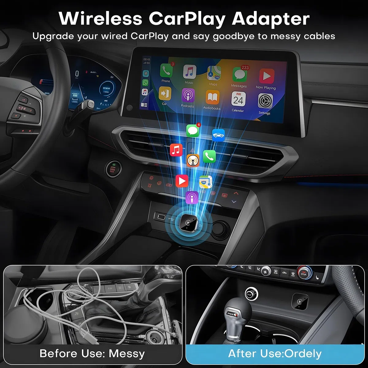 USB‑C Wireless-CarPlay- und Android-Auto-Adapter, Kabelgebunden-zu-Kabellos-Dongle | Plug & Play, kompatibel mit IOS und Android-Smartphones.