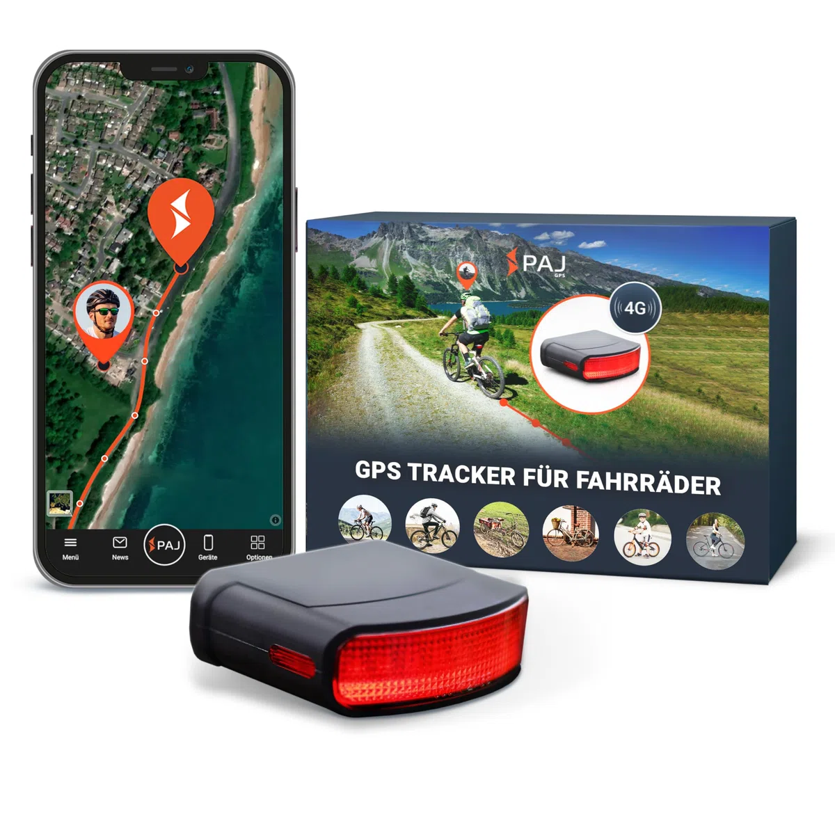 PAJ GPS Tracker Fahrradrücklicht - 4G Echtzeitortung mit Sturzalarm, inkl. 3 Monate Premium ABO, GPS-Tracker Fahrrad Alarmanlage inkl. eBikes, 100% wasserdicht, bis zu 20 Tage Akku, Straßenzulassung