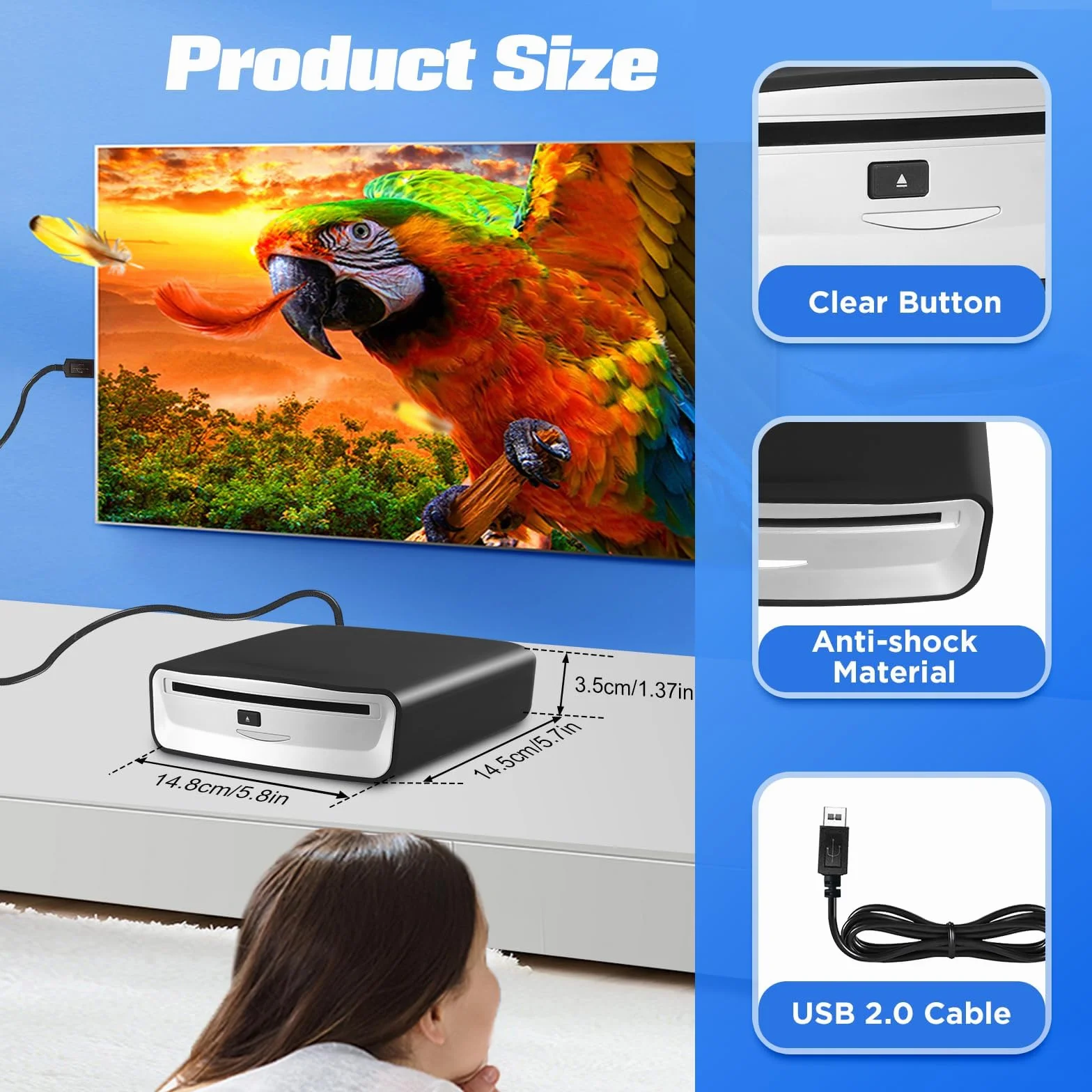 USB Externer DVD CD Player für Auto - Plug & Play CD-Laufwerk mit USB Anschluss, Tragbares Optisches Laufwerk für Auto Radio, Multimedia-Player