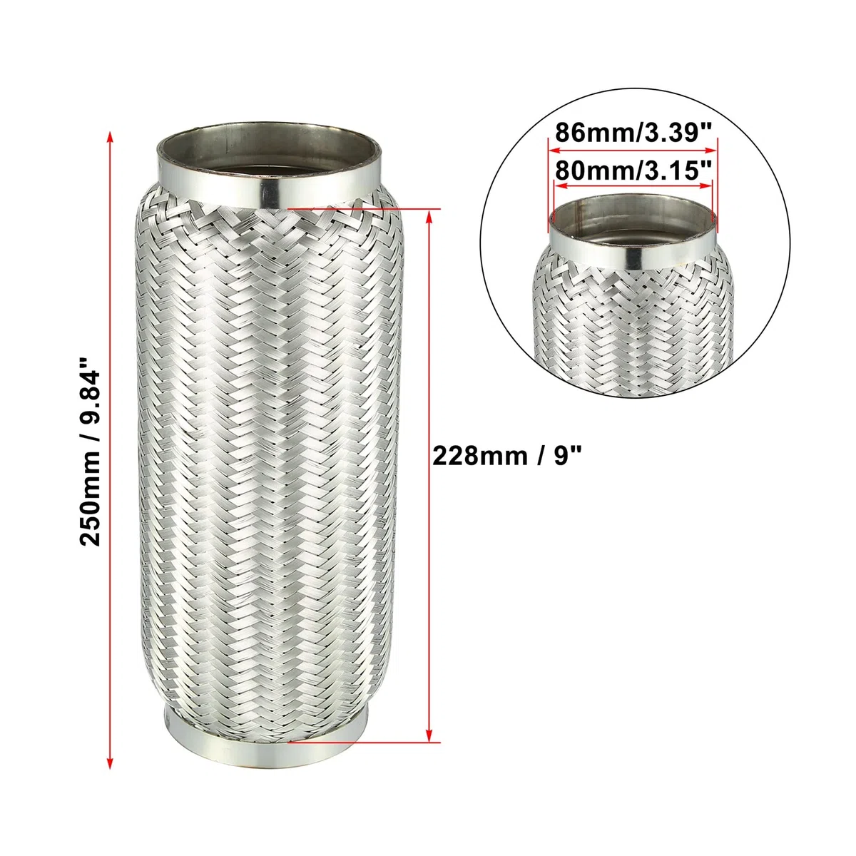 EMENAR Auspuff Schalldämpfer 51mm 63mm 80mm 90mm 100mm Auto Schalldämpfer Auspuff Flexrohr Flexible Schläuche Auspuffgelenk Schalldämpfer Edelstahl Auspuff (Farbe : 80x250x228mm)