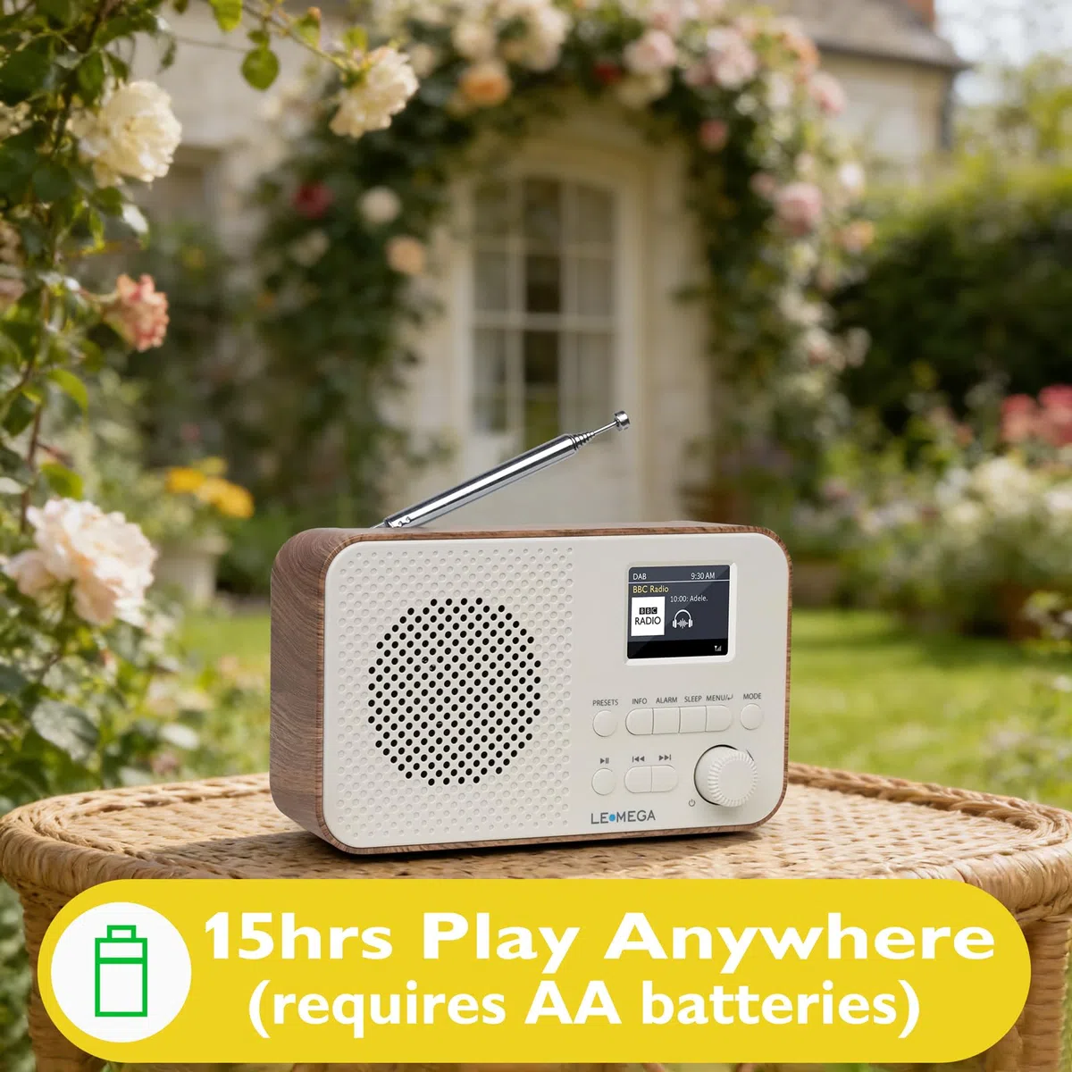 LEMEGA DAB Go DAB+/UKW Radio – Small Radio,Digital Radio with Bluetooth Streaming,Simple Controls,OLED Display,Headphone Jack,Portable Radios Mains and Battery,Ideal for Travel and Outdoors,Walnuss