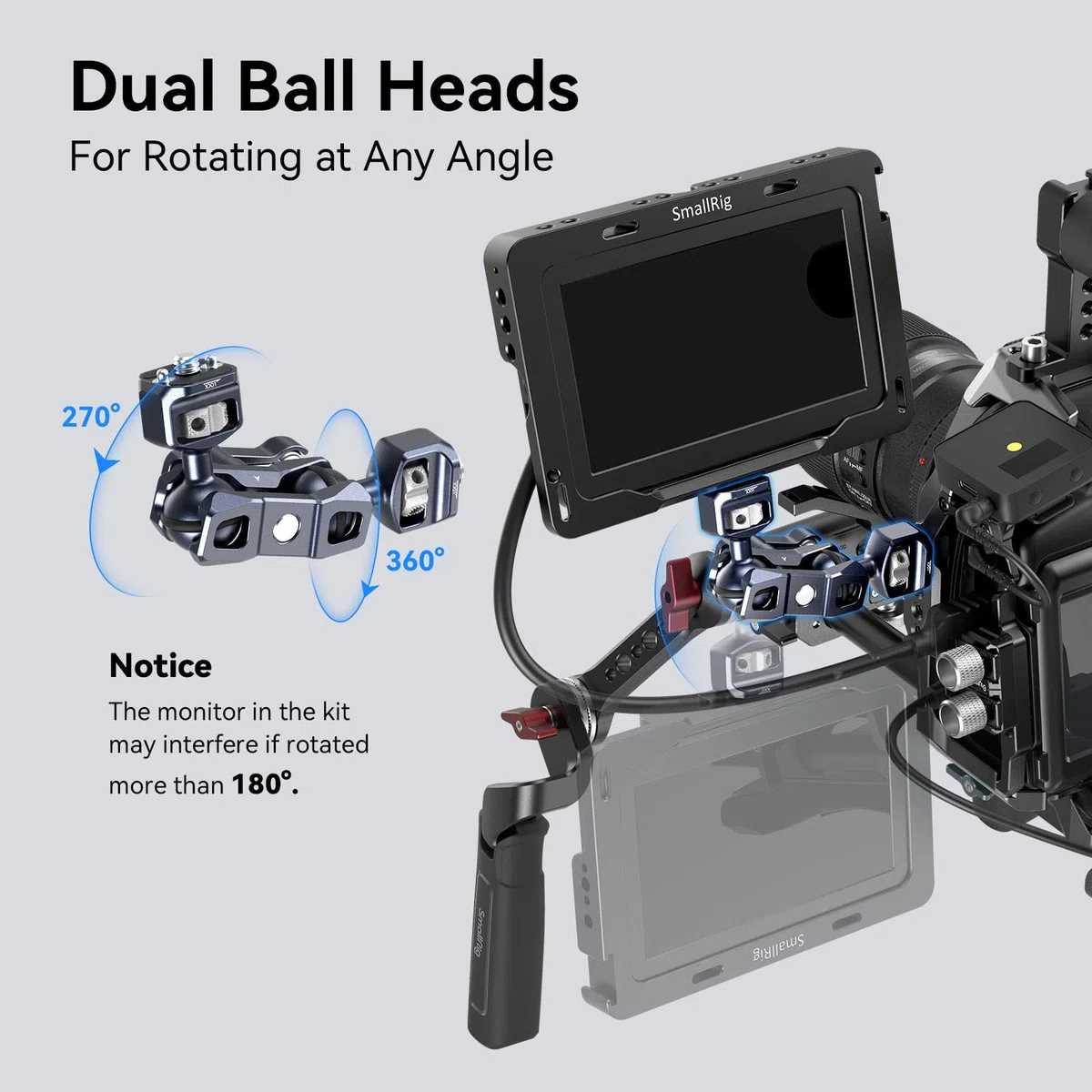 SMALLRIG Articulating Magic Arm mit 3/8"-16 Locating Pins für ARRI und 1/4"-20 Schraube (mit einziehbaren Stiften), 360-Grad-Drehung max. Belastung 5.5kg Magic Arm für Monitor Mic Beleuchtung - 3874