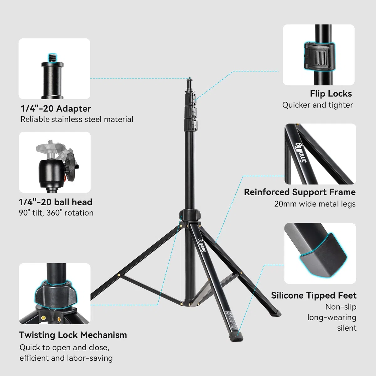 SMALLRIG 78.7" / 200cm Light Stand, Tragbare Fotografie-Stativ, Ideal für Reflektoren Softboxen Studio-Leuchten Regenschirme Ringlicht, Max Last 4kg, Gefaltet Größe 56cm, RA-S200-4379