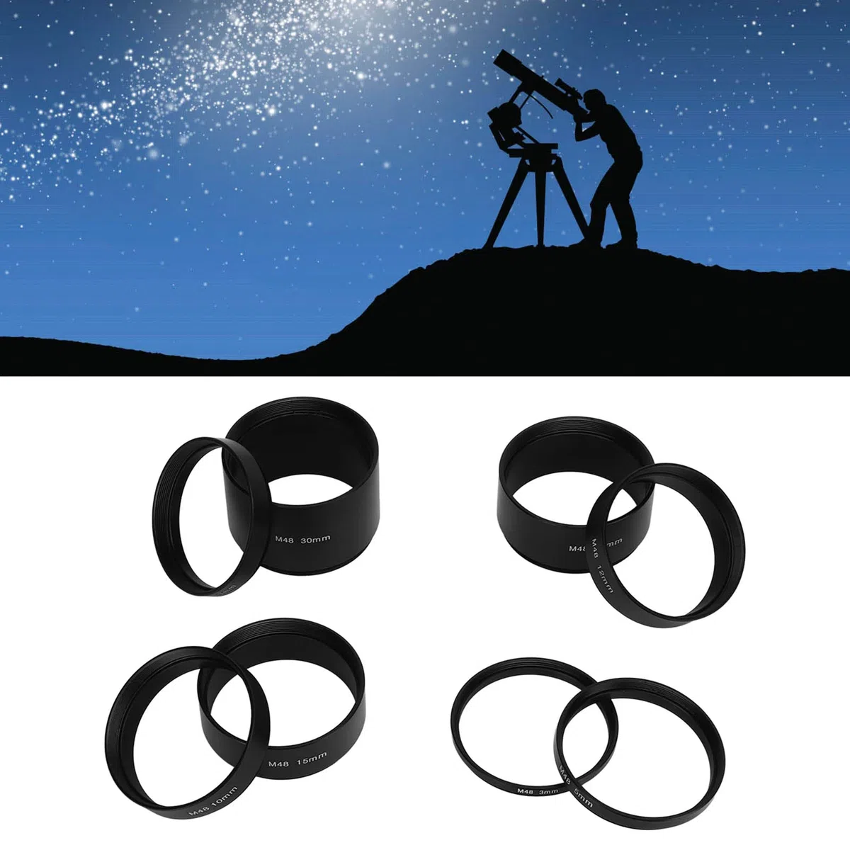 Brennweite Verlängerungsrohr-Kit M48X0.75 Astronomisches Verlängerungsrohr-Kit mit variabler Kombination, eliminiert unnötiges Licht für Fotografie