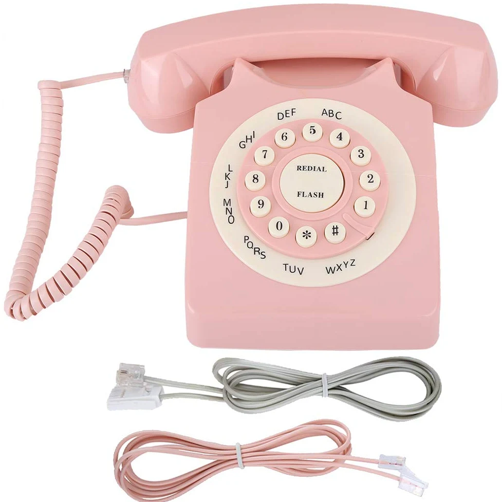 Rosa Vintage-Telefon High-Definition-Anrufqualität Kabelgebundenes Vintage-Telefon Rosa Klassisches Retro-Festnetz Im Alten Stil Schnurgebundene Telefone für Zuhause Büro