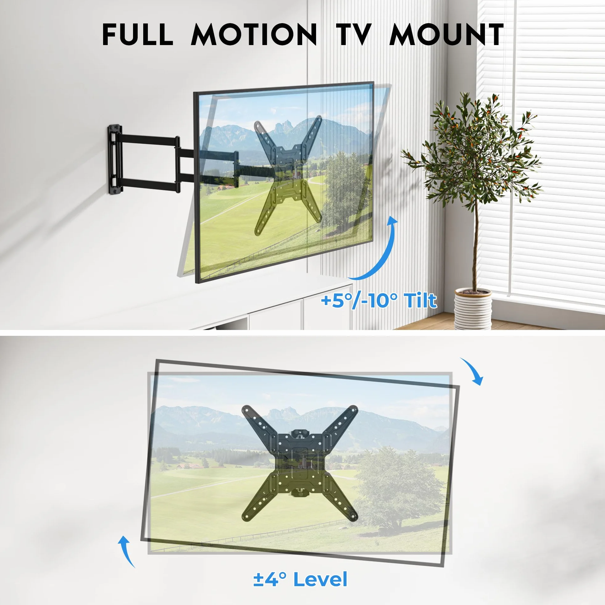 BONTEC Langarm TV Wandhalterung 950 mm Auszug für 26–65 Zoll Fernseher, voll bewegliche TV Halterung schwenkbar und neigbar, stabile Fernsehhalterung VESA 400x400 mm, bis 35 kg