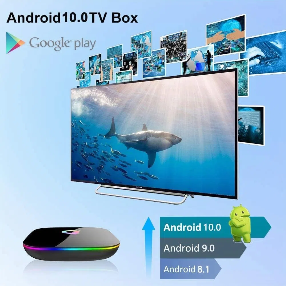 Android 10.0 TV Box, Q Plus TV Box mit 2 GB RAM 16 GB ROM H616 Quad Core Cortex-A53 Prozessor Android Box, unterstützt HD 6K 3D 2,4 GHz WiFi 10/100m Ethernet