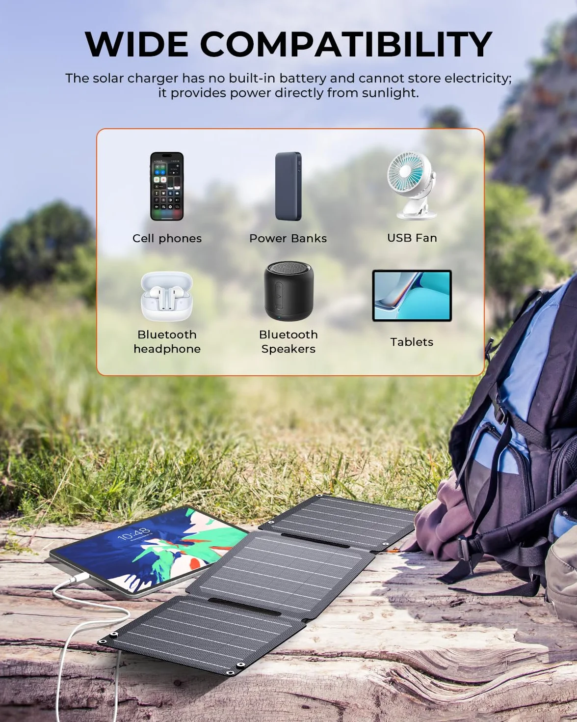 21W Tragbares Solarladegerät, BigBlue Faltbar Solarpanel (5V/4,2A Max.) mit USB-A und USB-C, IP68 Wasserdicht für Wandern, Camping, Kompatibel mit Handy, Tablette, Samsung, LG usw.
