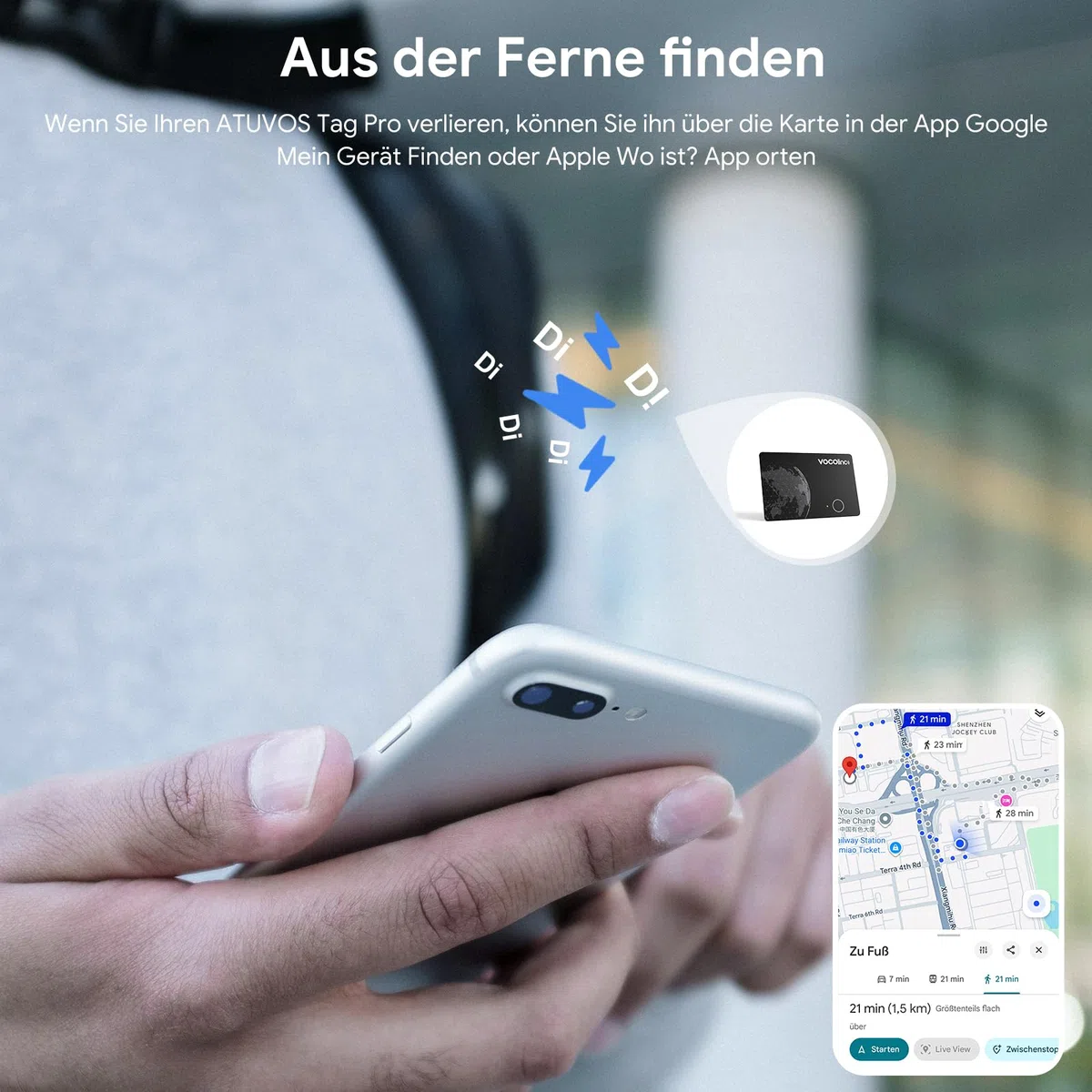 VOCOlinc Dual System Air Tag Card 2er Pack, Wiederaufladbar Wallet Tracker Karte Kompatibel mit Android Google Mein Gerät Finden or iOS Apple Wo ist? App, Bluetooth Finder für Gepäck/Taschen/Koffer