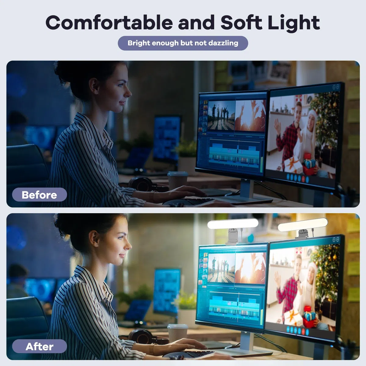 RealPlus Streaming Licht mit Multifunktionshalter [2PCS], Fernsteuerung von 3 Lichtfarben & 10 Helligkeiten, Videolicht LED für PC, Handy, Zoom-Meetings, Monitor, Webcam, Büro, Geschenk, Videoleuchte