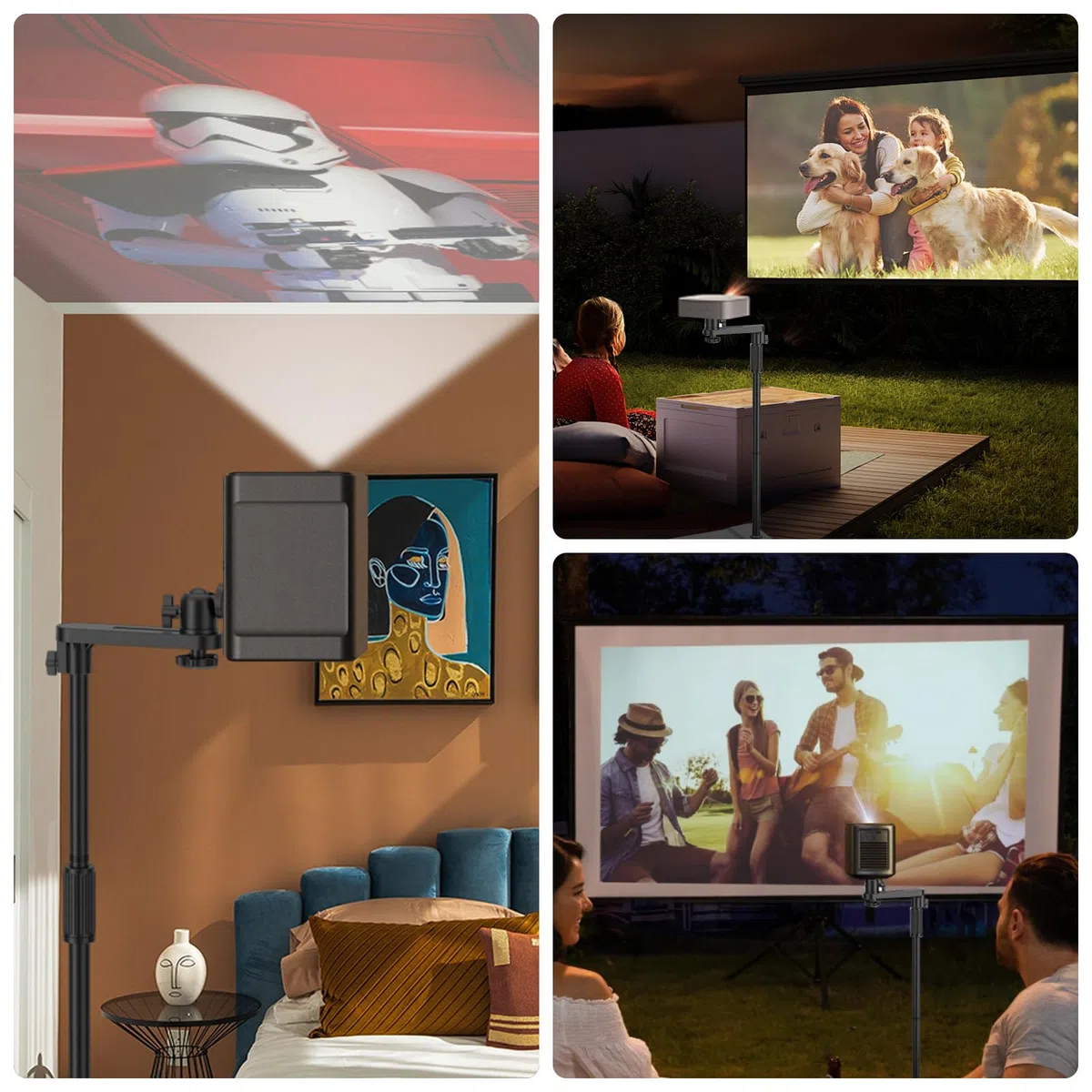 Beamer Ständer, Beamer Halterung Höhenverstellbar 121-155 cm, Beamerständer mit 360° Schwenkbarer, Projektor Halterun, Projector Stand, Beamer Stativ, Dicker Metallstützstab, Stabiler Metallfuß