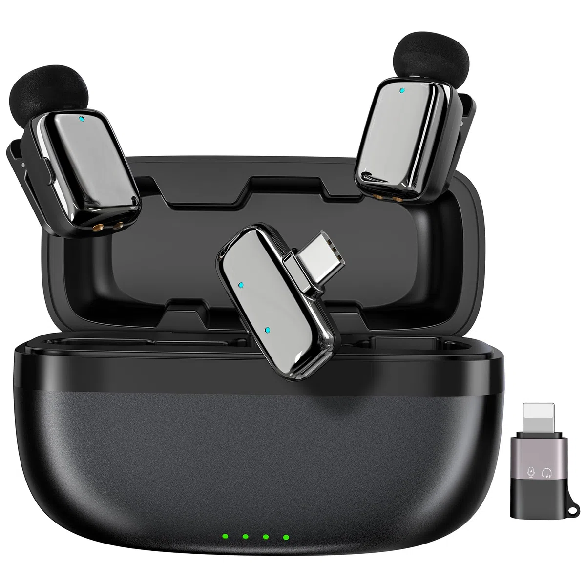 Haomuren Mini Lavalier Mikrofon kabellos für Handy, iPhone, iPad & Android, 2-Kanal Ansteckmikrofone mit USB-C & Lightning, Geräuschreduzierung, Mute, 33h Ladecase, Plug & Play für Vlog & Podcast