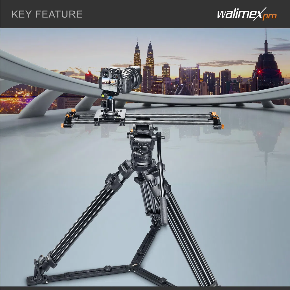 Walimex Pro Carbon Video Slider Pro (80 cm, ruckelfreie Kamerafahrten, inklusiv Transporttasche und Wasserwage) schwarz