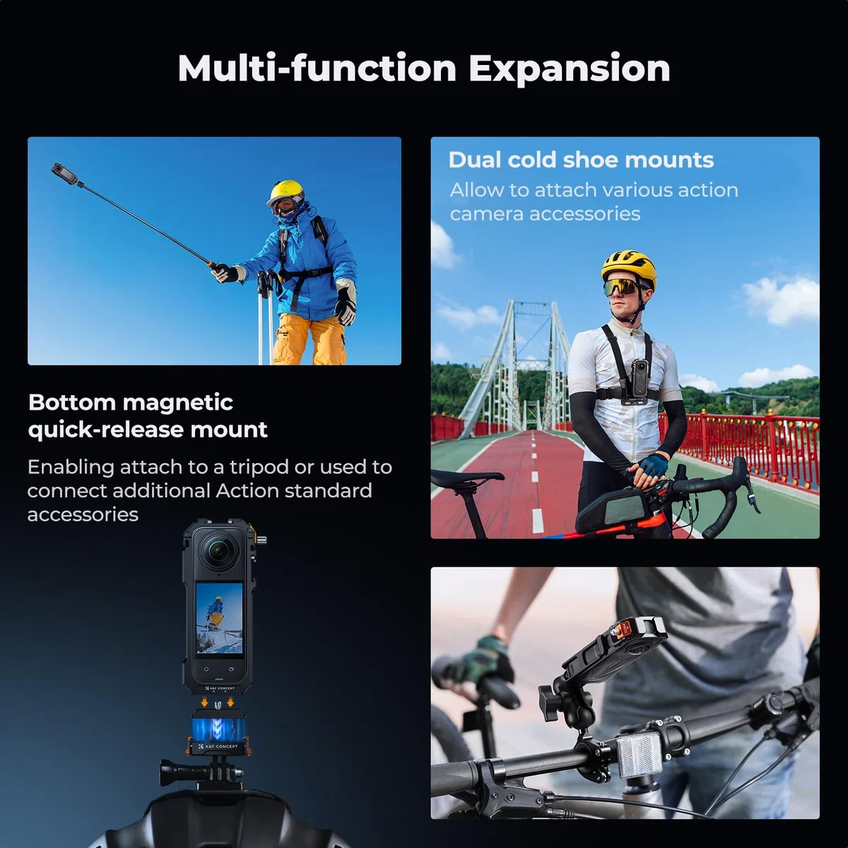 K&F CONCEPT Käfig Kamerakäfig für Insta360 X5, Aluminiumlegierung Schutzgehäuse mit Silikon Objektivabdeckung, Rahmen mit 2 Cold Shoe Halterungen für Mikrofon und Led, Built-in 1/4" Schraubenloch