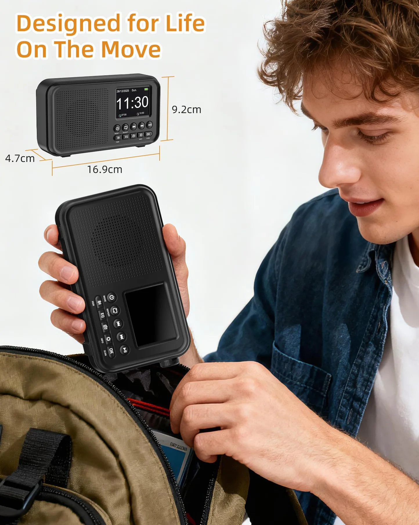 Tragbares DAB+ Radio mit Bluetooth, UKW/DAB Digitalradio mit 2,4" Farbdisplay, 80 Senderspeicher, 3000mah Akku oder Netzbetrieb, Support TF-Karte/Wecker/Sleeptimer/Klinken, Für Küche, Camping, Garten