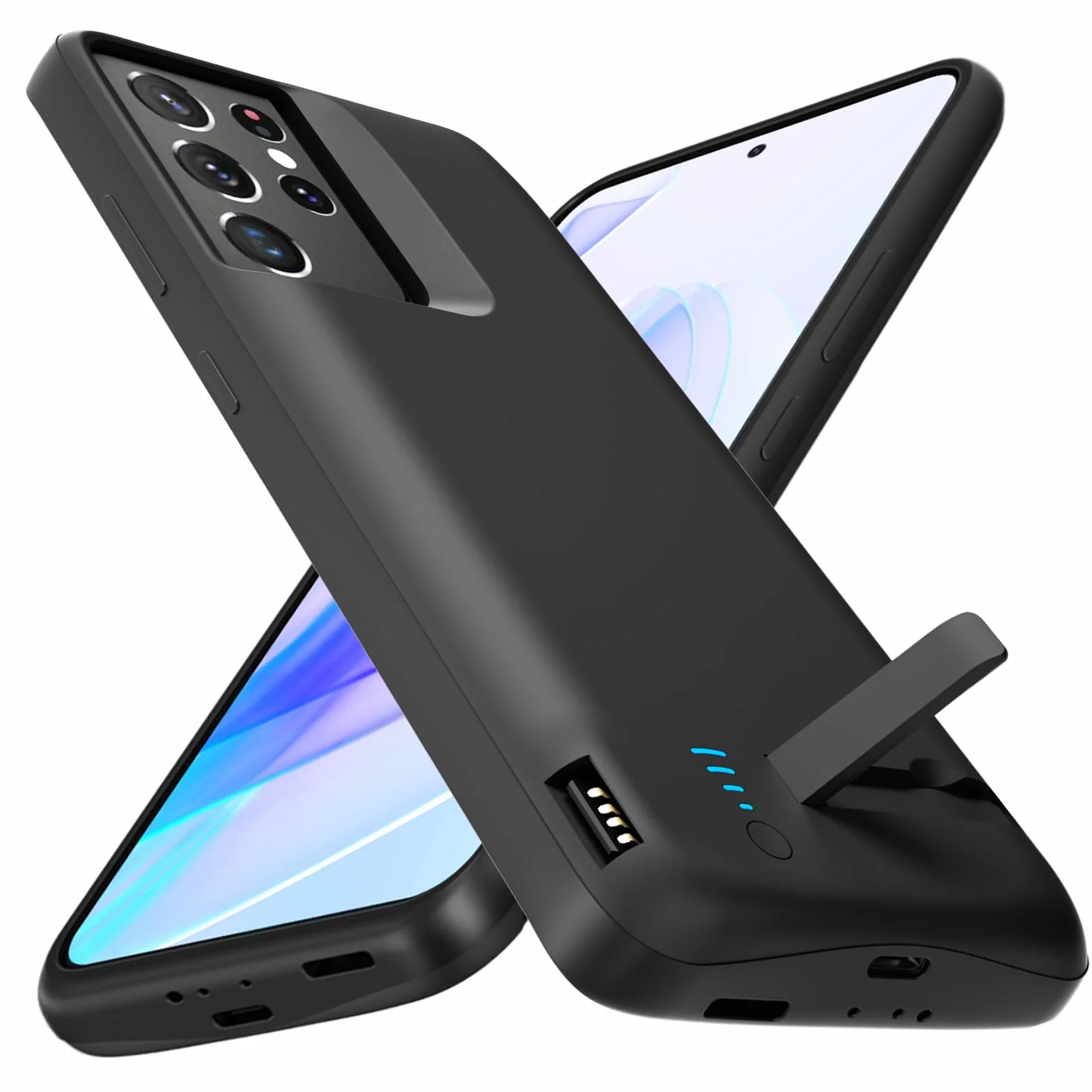 Akkuhülle für Samsung Galaxy S21 Ultra, 5000mAh, Schlanke Wiederaufladbare Ladehülle Erweiterte Ladehülle mit Standfuß,Tragbare Powerbank für Samsung Galaxy S21 Ultra 5G (6,8 Zoll), Schwarz