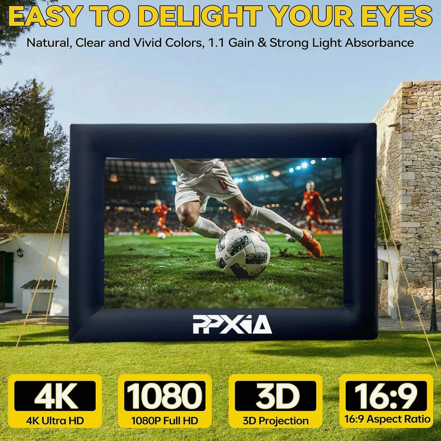 Aufblasbare Beamer 24FT Leinwand Mega Projektion Leinwand mit Stand und Gebläse, Vorder-und Rückprojektion Indoor Outdoor Projector Screen Tragbare Blow Up Filmleinwand 16: 9 für Heimkino