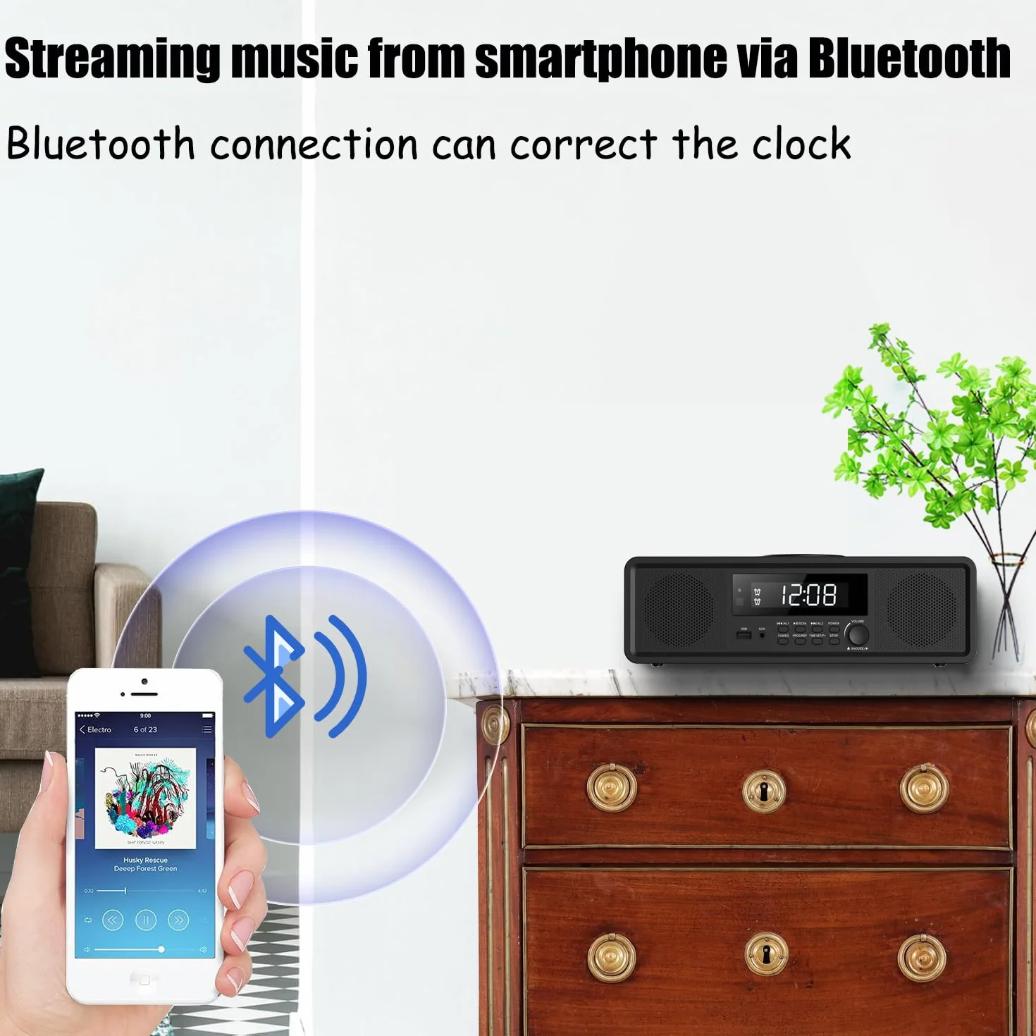 Stereoanlage Kompaktanlage Home-CD-Stereosystem, Radio CD-Player mit Bluetooth, FM-Radio, Aux-In, USB-Wiedergabe, Digitale Uhr, Doppelter Wecker, CD-Player für Home