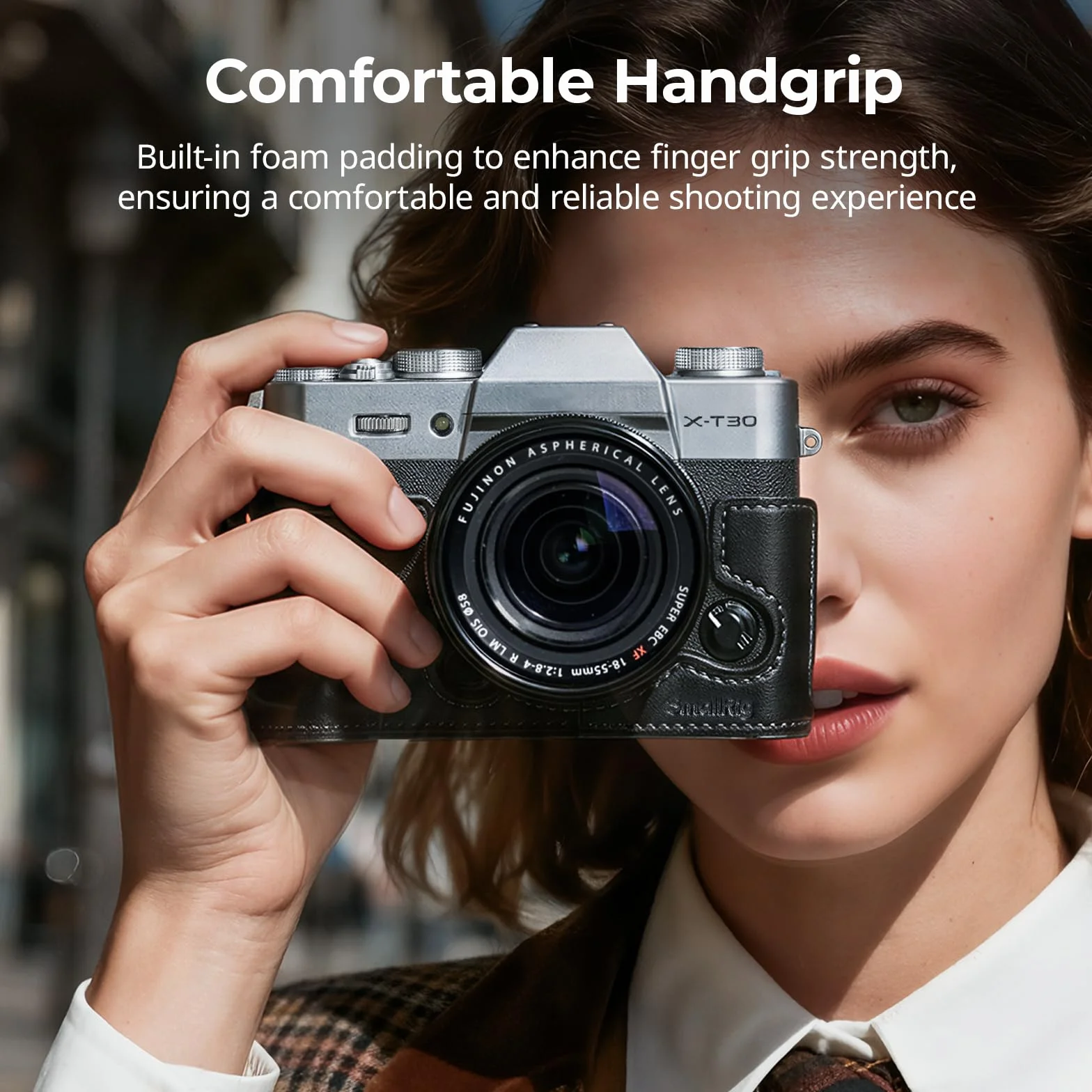 SMALLRIG X-T30 III Halbledertasche mit Schultergurt für FUJIFILM X-T30 / X-T30 II/X-T30 III, Kameratasche im Retro-Stil mit Aluminiumrahmen und Auslöserkappe, Schwarz - 5669