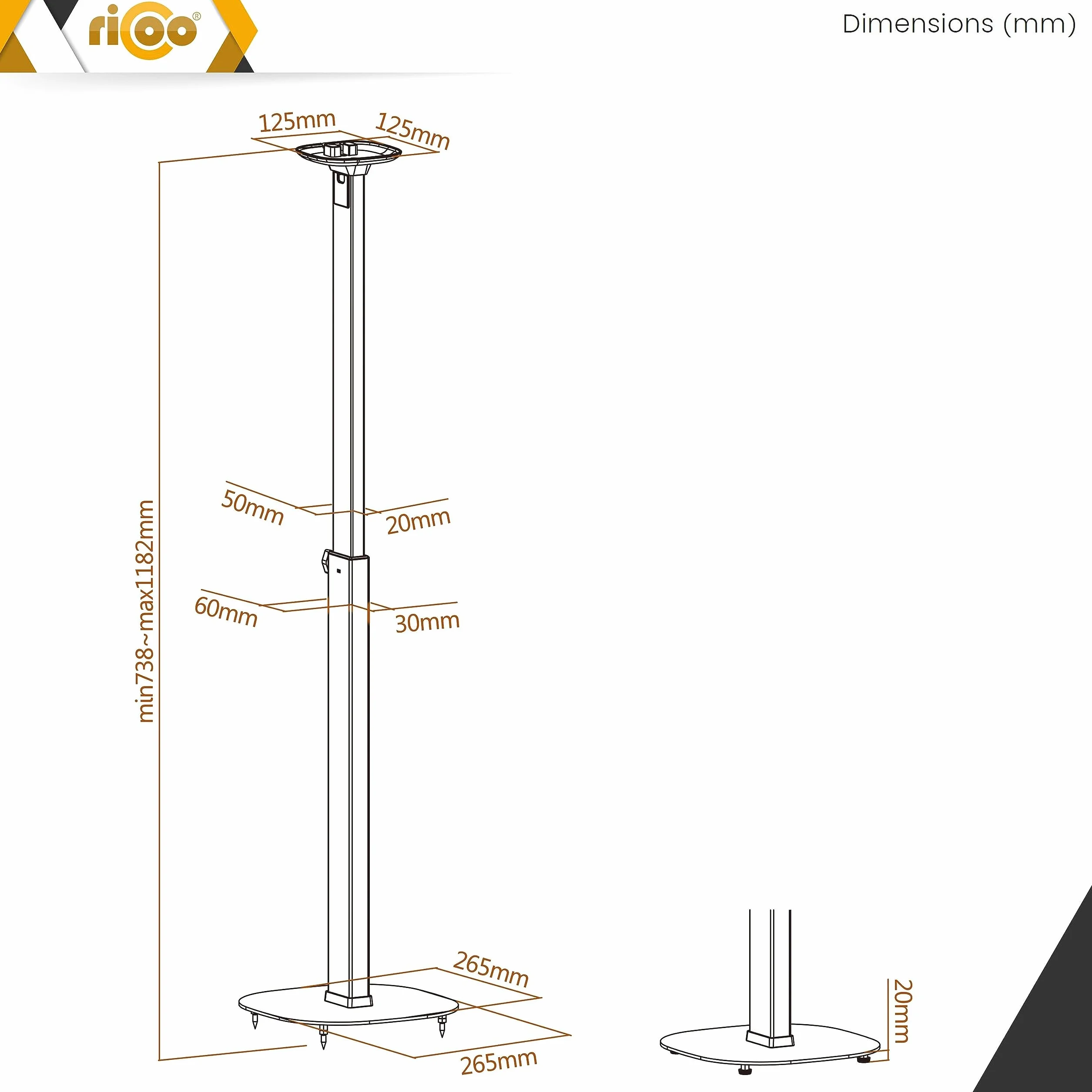 RICOO 1 x Lautsprecherständer Lautsprecher Ständer für SONOS ONE & SL LH073 Boxenständer höhenverstellbar Bodenständer Boxen Standfuß Stativ Speaker Stands mit Kabelführung