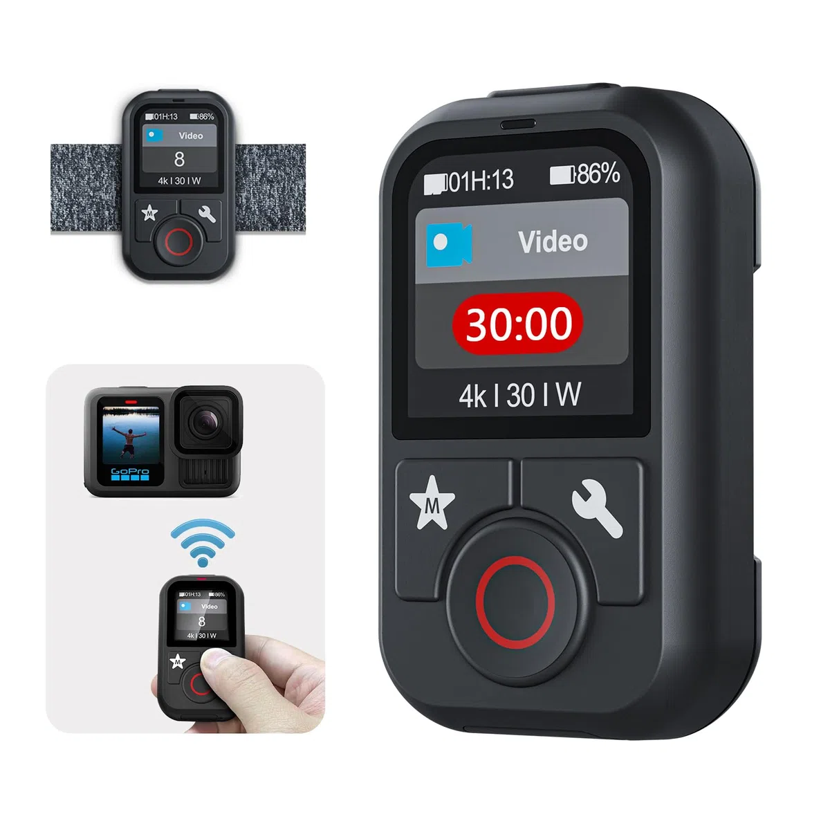 AFAITH Fernbedienung für Go Pro Hero 13/12/11/10/9/8 Black Action Kamera, Go Pro Waterproof Remote Control,LCD Display, Multi-Language,Schwarz