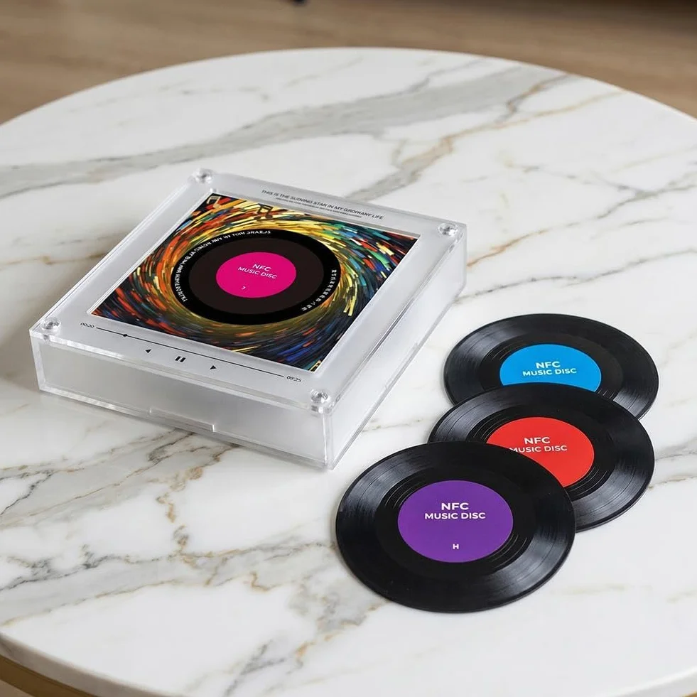 Retro-Musik-Kühlschrankmagnete mit Player-Set, 10 Stück, Vintage-Vinyl-Schallplatten-Kühlschrankmagnete, 128 MB programmierbarer Musik-Player, NFC-fähig, einzigartige ästhetische Musikgeschenke für