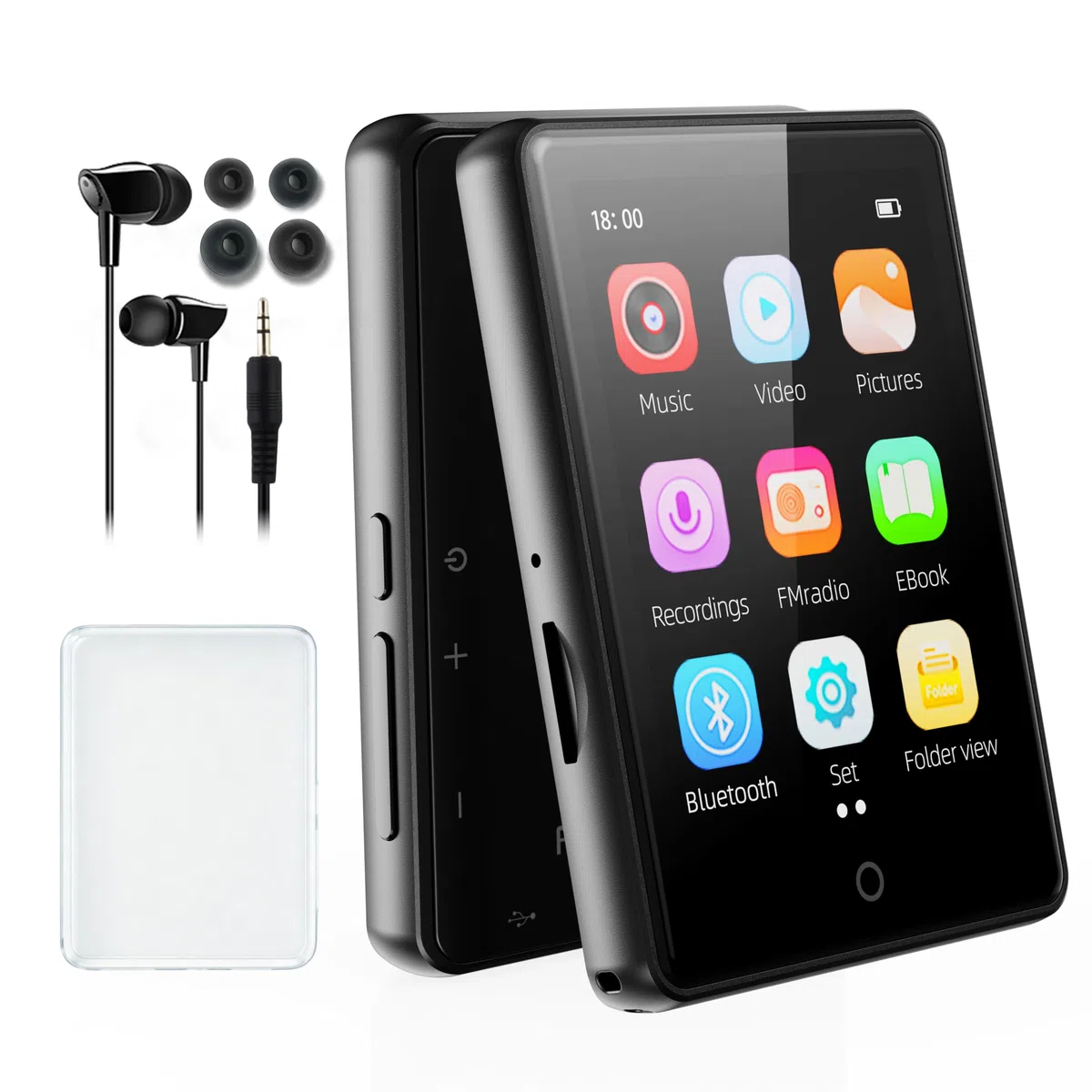 64GB MP3 Player Bluetooth 5.3, tragbarer Touchscreen Music mp3-Player für Kinder mit Lautsprecher, Sprachaufzeichnung, FM Radio, Schrittzähler, Zufallswiedergabe, 128GB Micro SD-Kartenunterstützung
