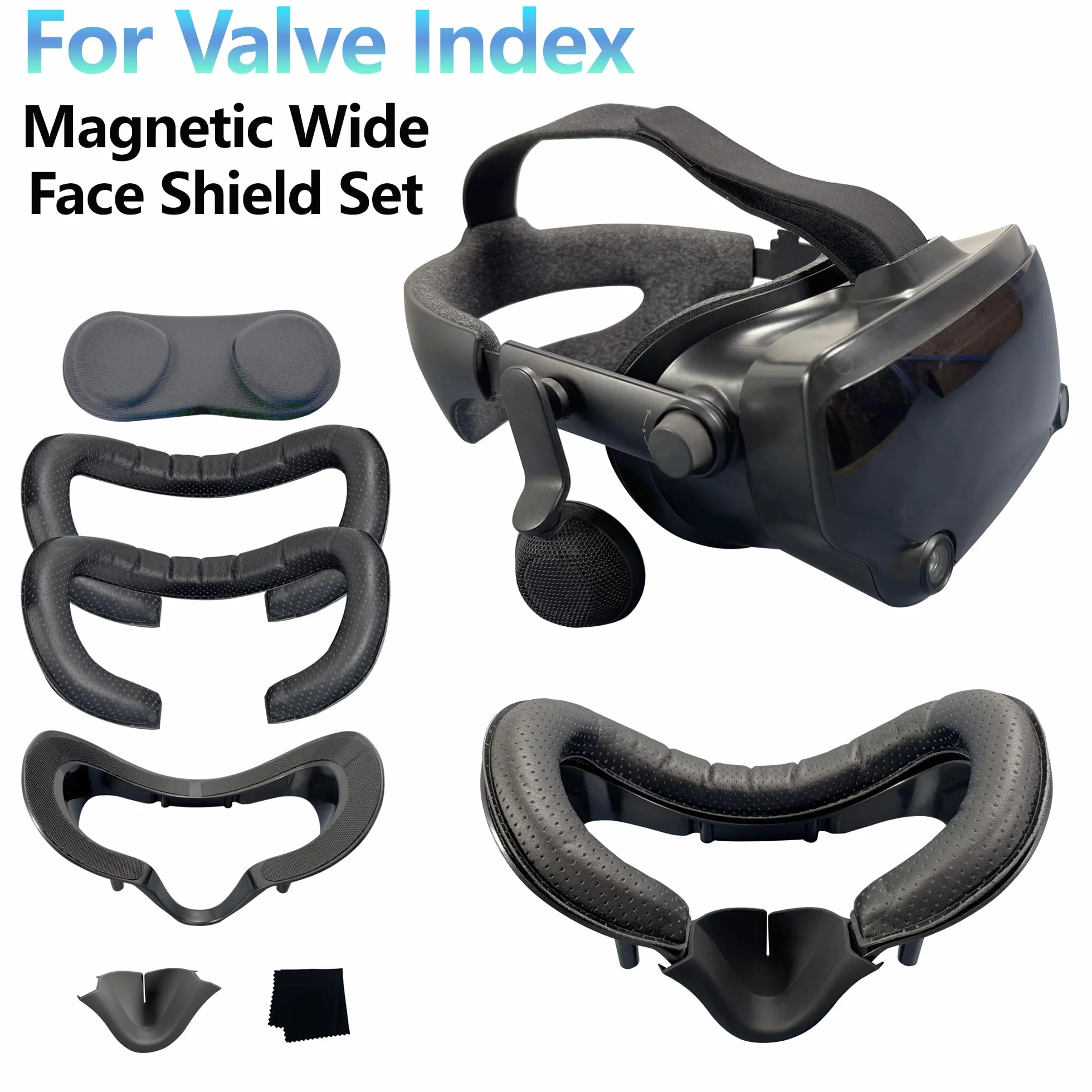 Magnetische Verbreiterung Ersatzset für Ventilindex VR PU Leder Gesichtsabdeckung mit lichtblockierendem Nasenpolster und bequemer Passform, Enhanced View Zubehör Kit für Virtual Reality Gaming (6)