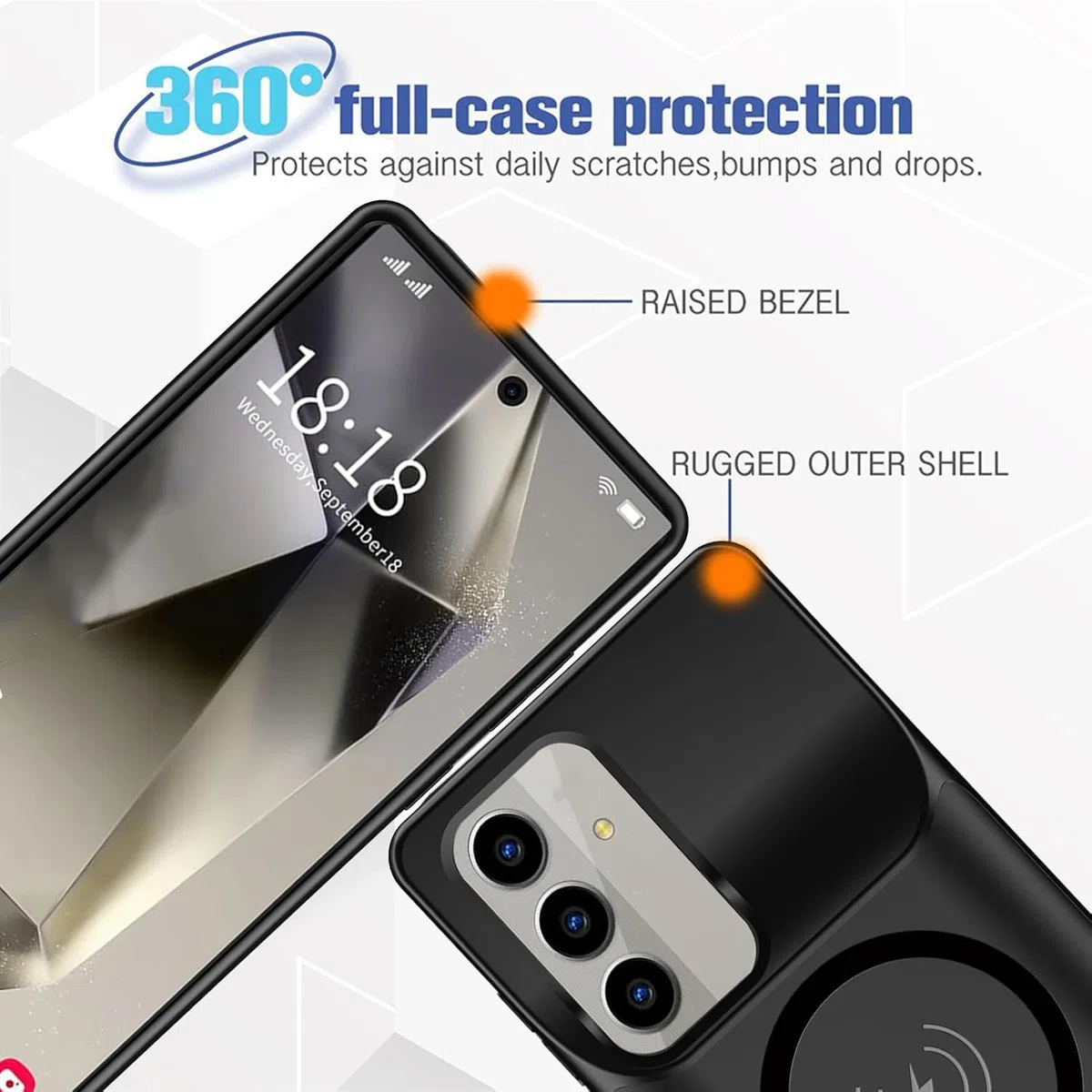 Schutzhülle mit Akku für Samsung Galaxy S23 FE, 10.000 mAh, tragbares Ladegerät, externer Akku, wiederaufladbar, magnetisch, kabelloses Laden, erweiterter Schutz, externes Laden