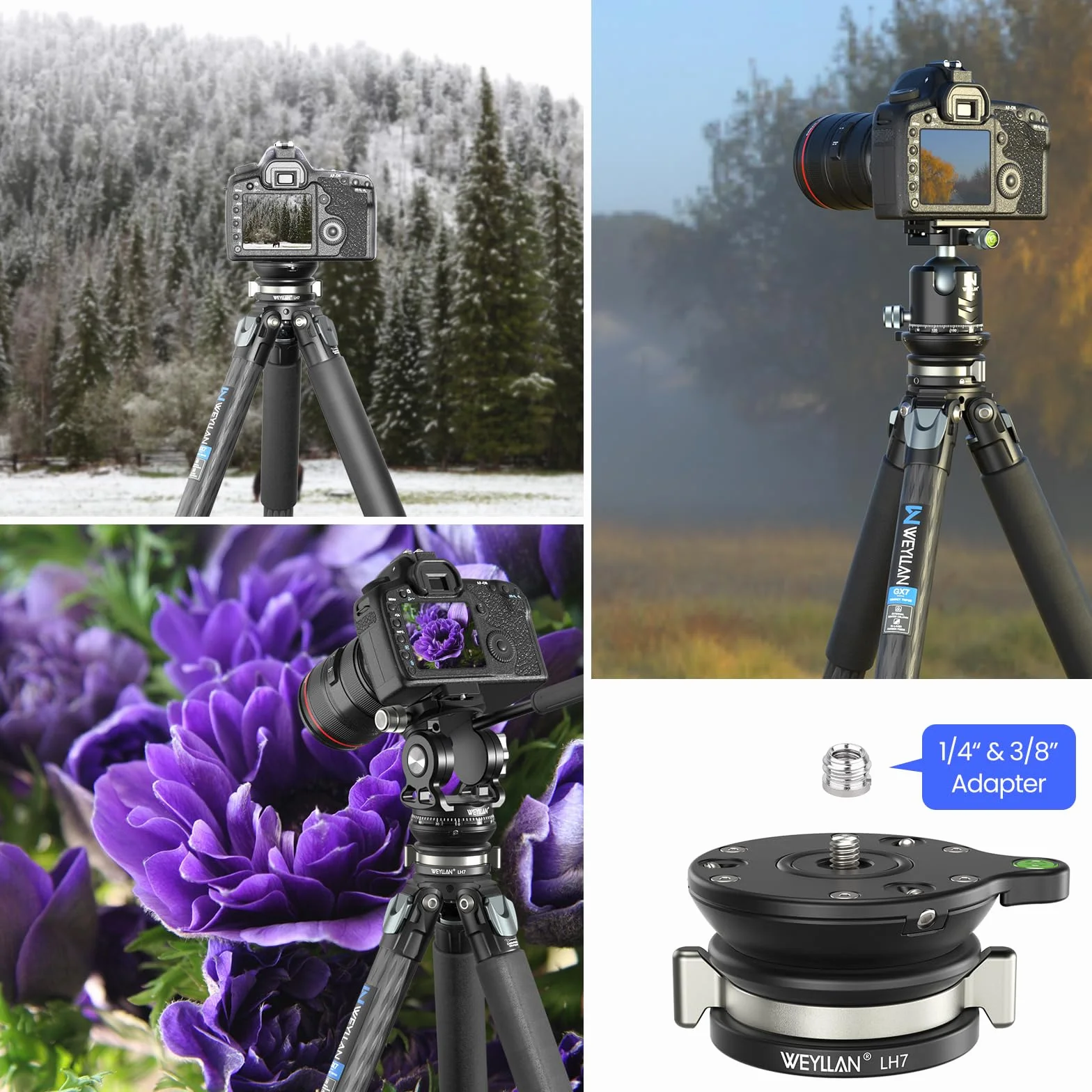 WEYLLAN LH7 Stativkopf Nivelliersockel, Tripod Leveling Base, Stativ Nivellierbasis Leveling Base, Stativkopf Nivellierbasis, Kamera-Nivellierer, für DSLR Kamera Camcorder Stative, Tragfähigkeit 10kg