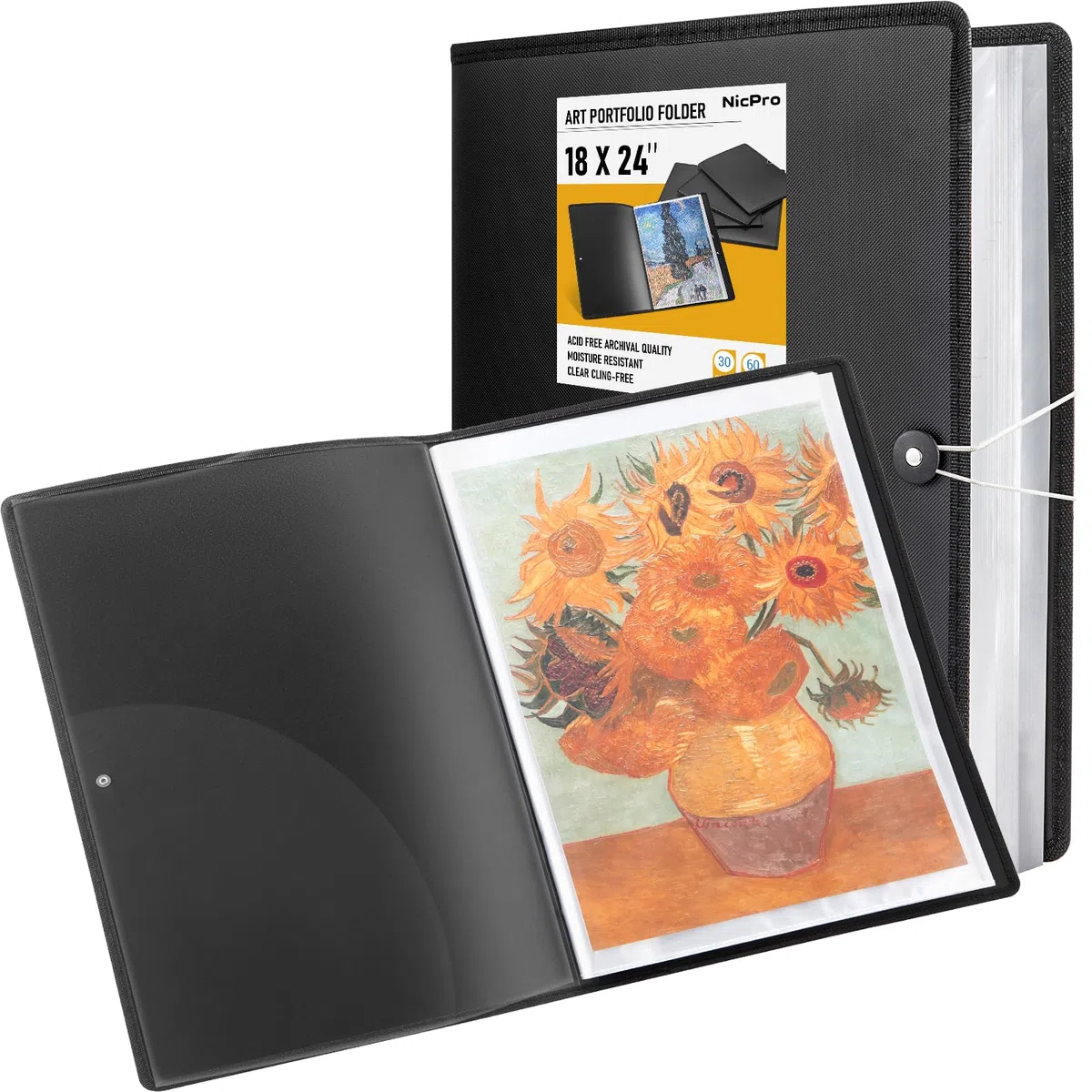 Nicpro Große Kunst-Portfolio-Mappe, 45,7 x 61 cm, 30 Taschen, 60 Seiten, Künstler-Portfolio-Mappe mit transparenten Kunststoffhüllen, Präsentationsaufbewahrungsbuch für Künstler, Kunstwerke, Zeichnen
