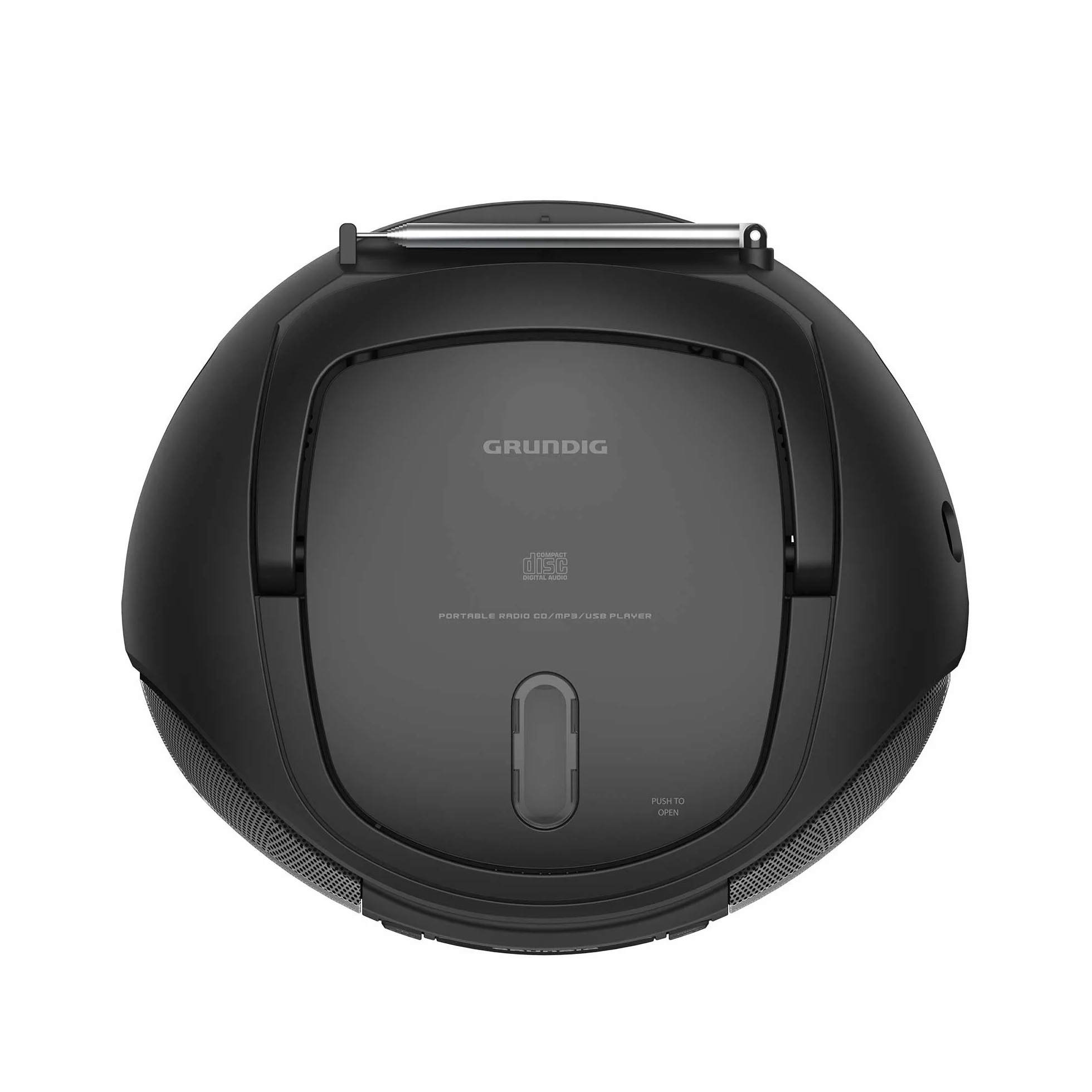 GRUNDIG GRB 3500 tragbare Radio Boombox mit Bluetooth, integrierter CD-Player, USB 2.0 Anschluss, 3,5 mm Kopfhöreranschluss, FM Empfangsteil mit PLL-Frequenz- Abstimmung, 30 Senderspeicher, Schwarz