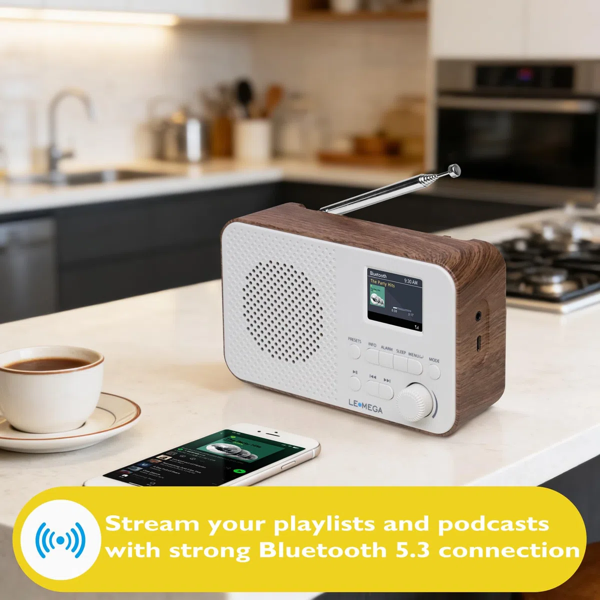 LEMEGA DAB Go DAB+/UKW Radio – Small Radio,Digital Radio with Bluetooth Streaming,Simple Controls,OLED Display,Headphone Jack,Portable Radios Mains and Battery,Ideal for Travel and Outdoors,Walnuss
