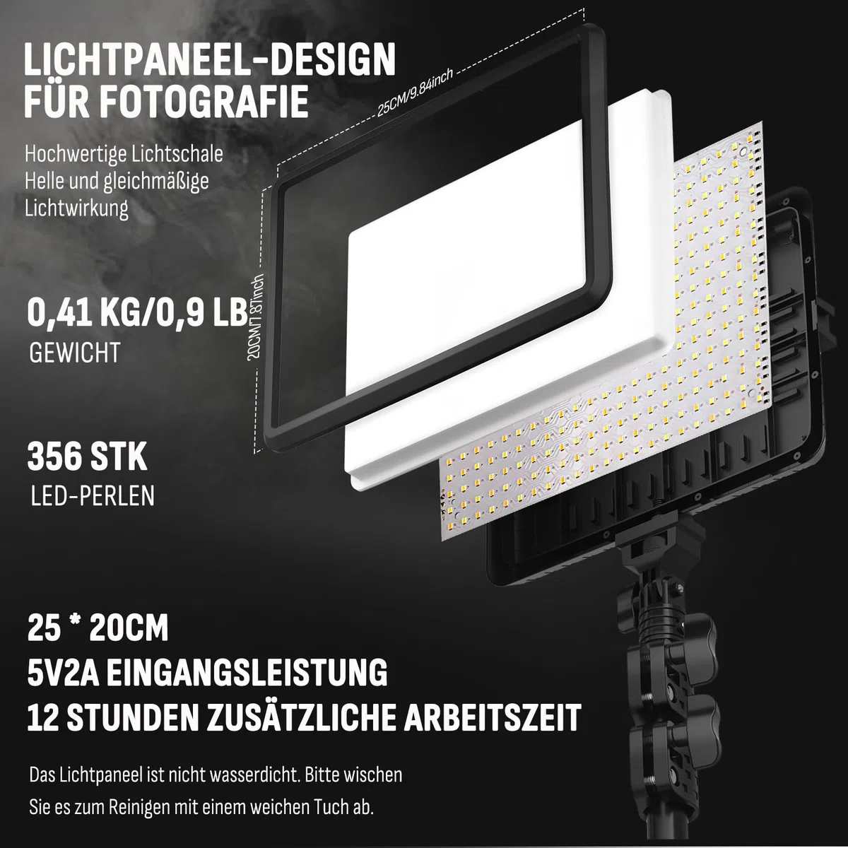 Video Licht Set, 2-Pack 25x20 cm 15 W LED Studio Fotolicht, Dimmbares 2800–6500K Kamera Licht für Video/Streamen von Selfies/Porträts im Innenbereich, Licht mit 160cm Stativ/TypC Adapter (2-Pack)